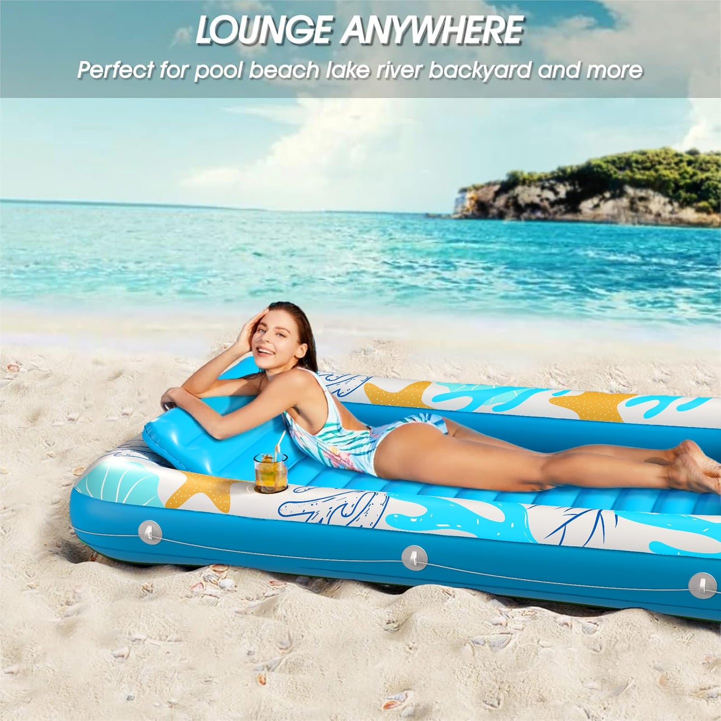 Jasonwell 4-in-1 Inflatable Tanning Pool Lounger | Water-Filled Sun Tan Tub for Pools, Beaches, and Backyards