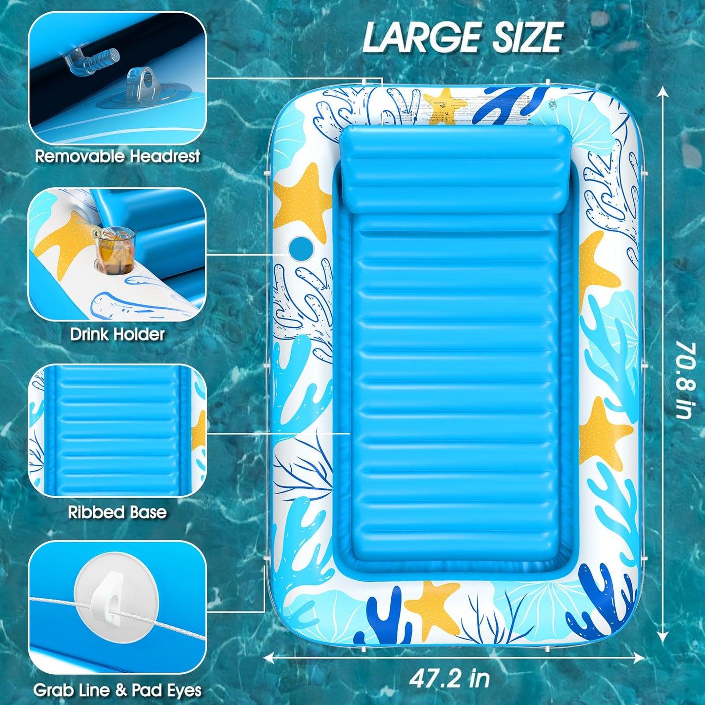Jasonwell 4-in-1 Inflatable Tanning Pool Lounger | Water-Filled Sun Tan Tub for Pools, Beaches, and Backyards