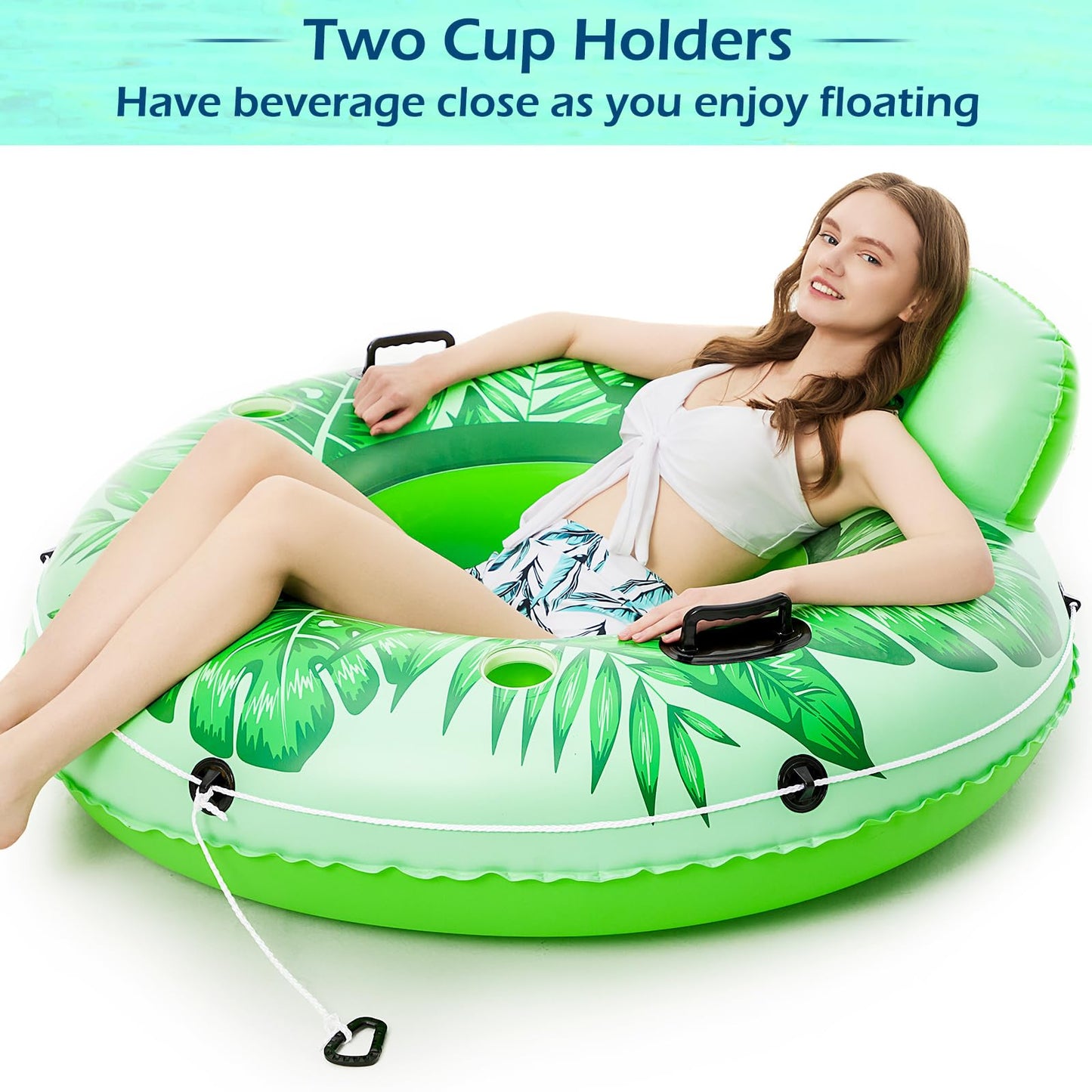 Jasonwell Inflatable River Tube Float – Heavy Duty Adult Lounger with 2 Cup Holders