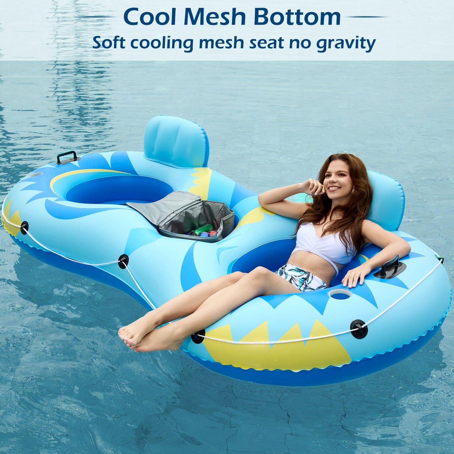 Jasonwell Inflatable River Tube Float - 2 Person Heavy-Duty River Lounge with Removable Cooler & Cup Holders