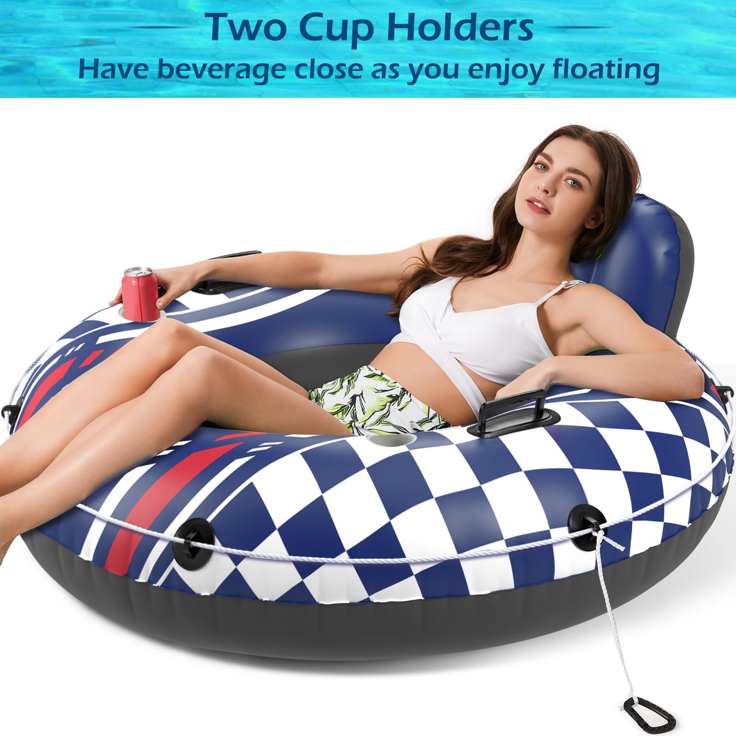 Jasonwell Inflatable River Tube Float – Heavy Duty 47-Inch Lounge with 2 Cup Holders