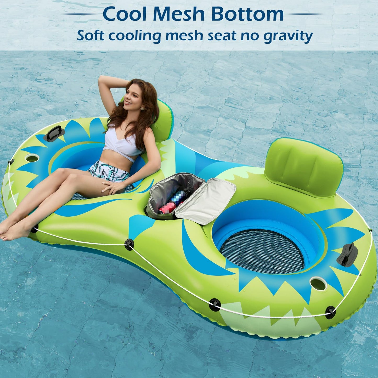 Jasonwell 2-Person Inflatable River Tube Float with Removable Cooler