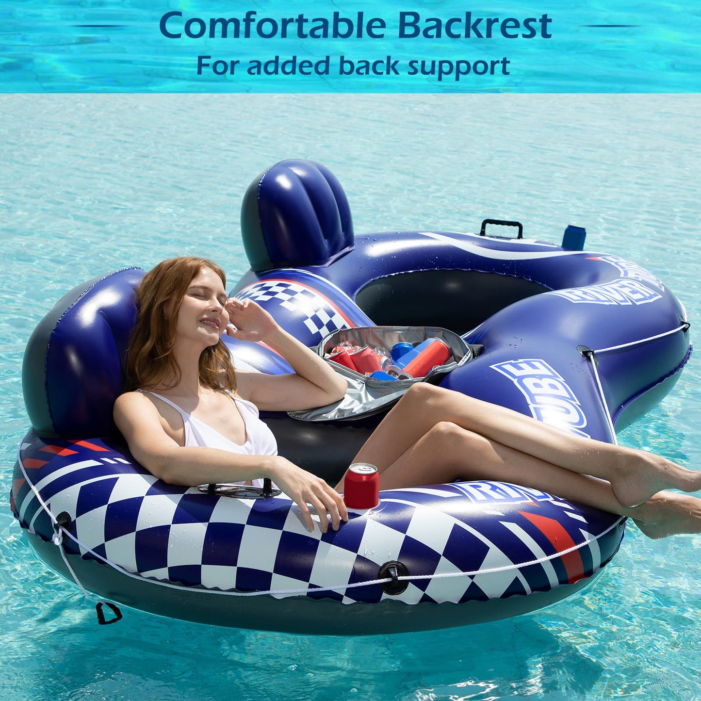 Jasonwell Inflatable River Tube Float - 2 Person Heavy Duty Raft with Removable Cooler