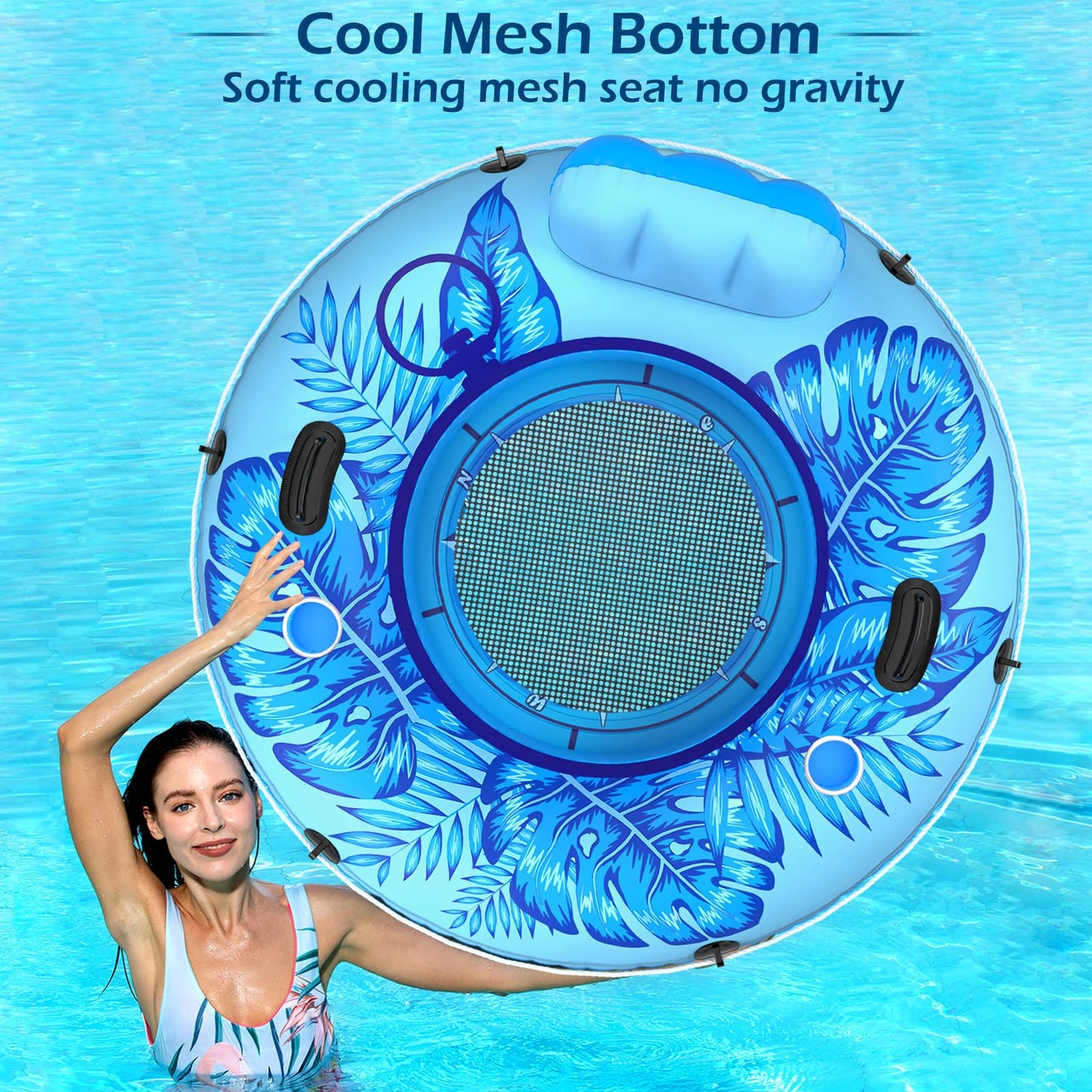 Jasonwell Inflatable River Tube Float Heavy-Duty 53-Inch Lounge with 2 Cup Holders