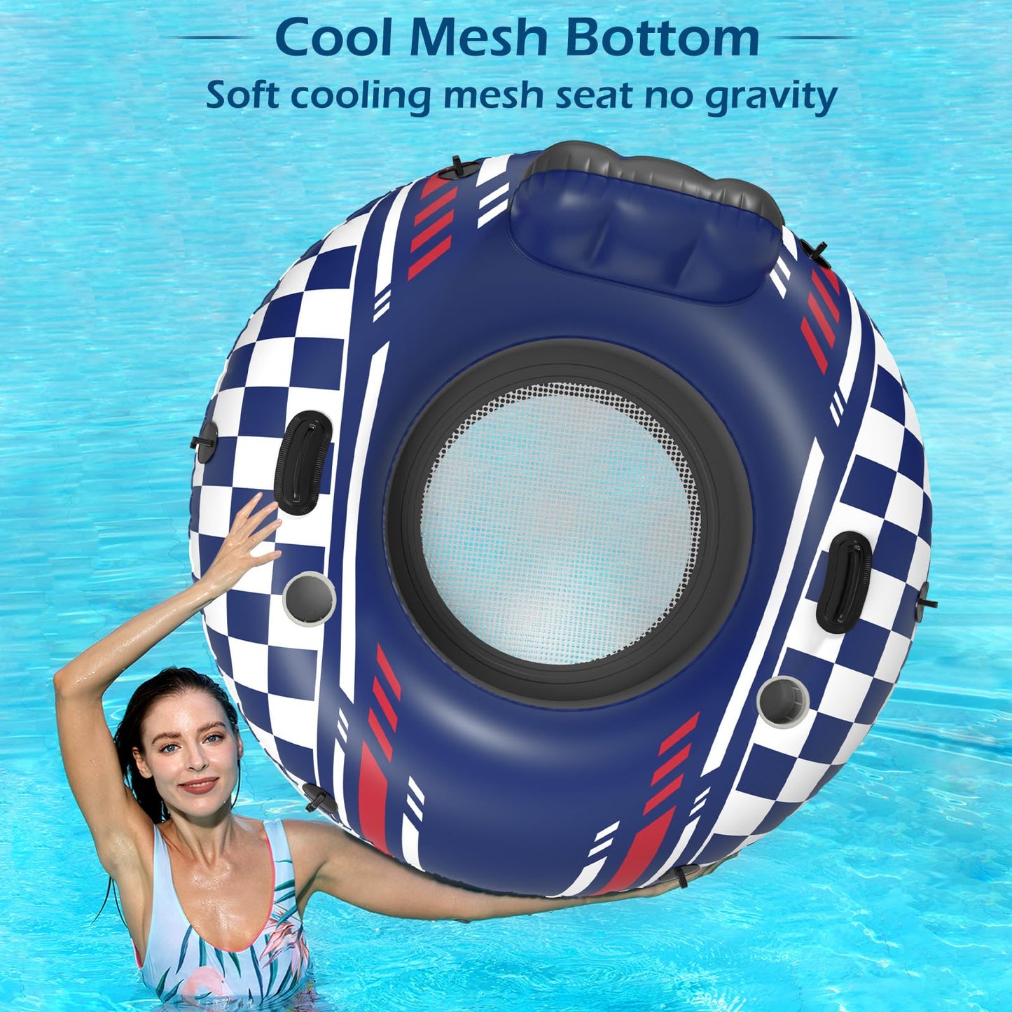 Jasonwell Inflatable River Tube Float – Heavy Duty 47-Inch Lounge with 2 Cup Holders