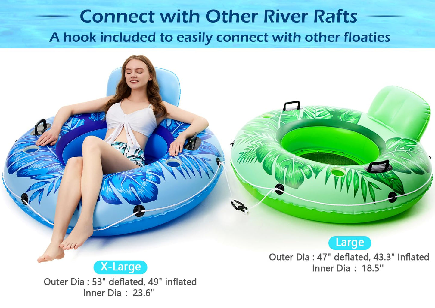 Jasonwell Inflatable River Tube Float Heavy-Duty 53-Inch Lounge with 2 Cup Holders