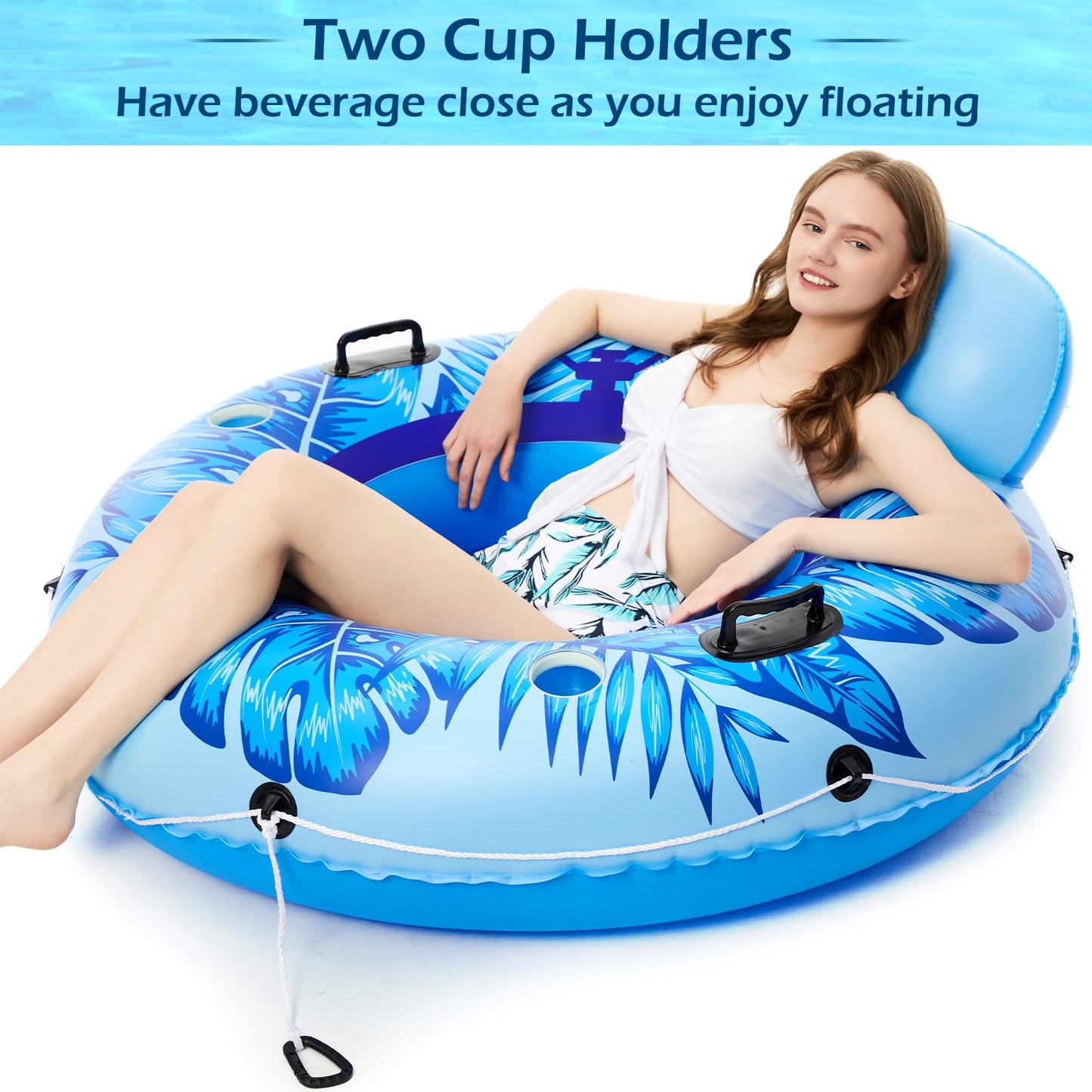 Jasonwell Inflatable River Tube Float Heavy-Duty 53-Inch Lounge with 2 Cup Holders