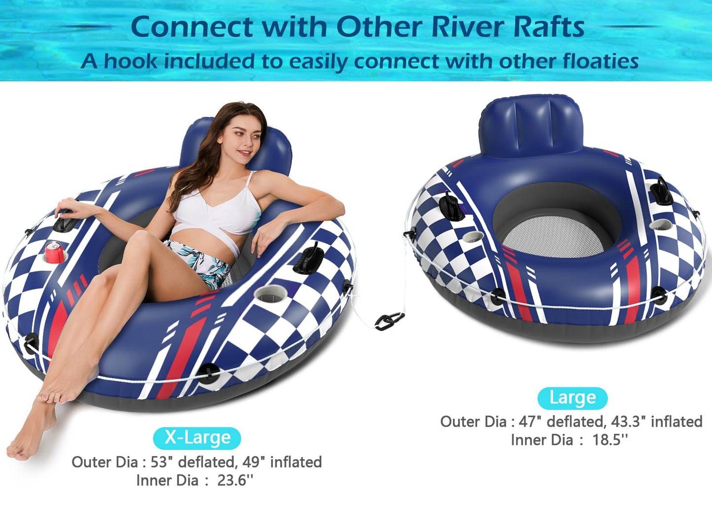 Jasonwell Inflatable River Tube Float – Heavy Duty 47-Inch Lounge with 2 Cup Holders