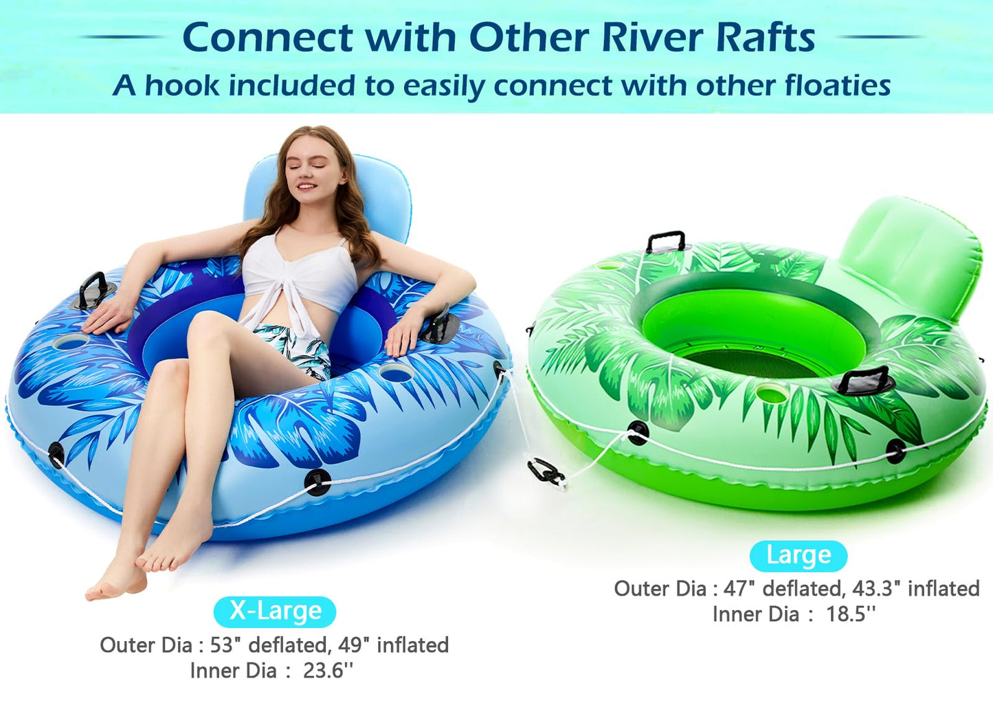 Jasonwell Inflatable River Tube Float – Heavy Duty 53-Inch with 2 Cup Holders