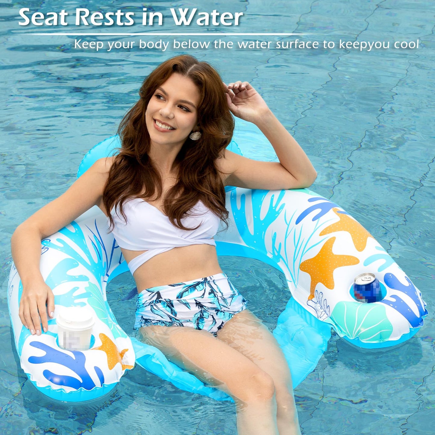 Jasonwell Inflatable Pool Float Chair - 2 Pack | Pool Lounger with Cup Holders