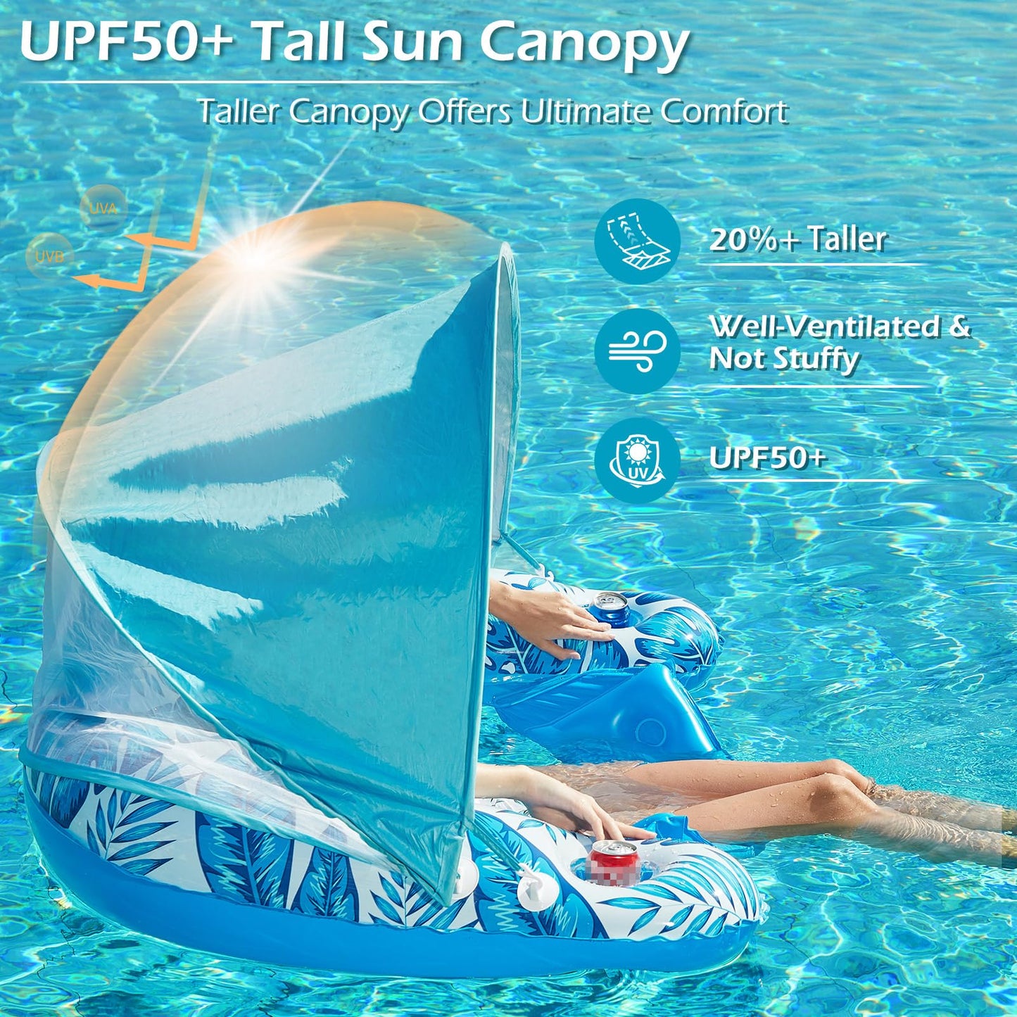 Jasonwell Pool Float with Canopy – Tall Shade Canopy Lounge Chair with Cup Holders