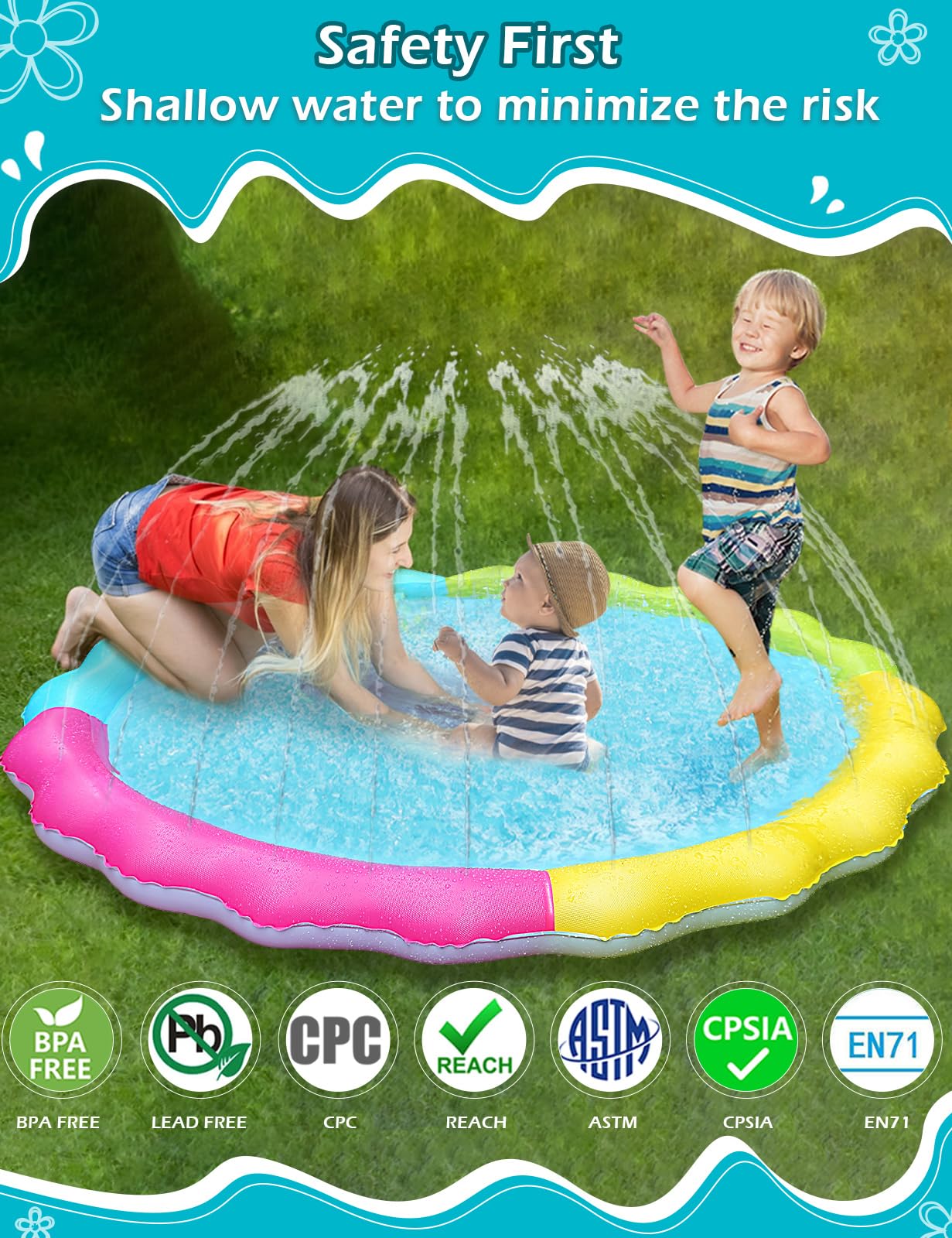 Jasonwell Splash Pad Sprinkler for Kids – Outdoor Water Play Mat, Easy Setup, Durable & BPA-Free