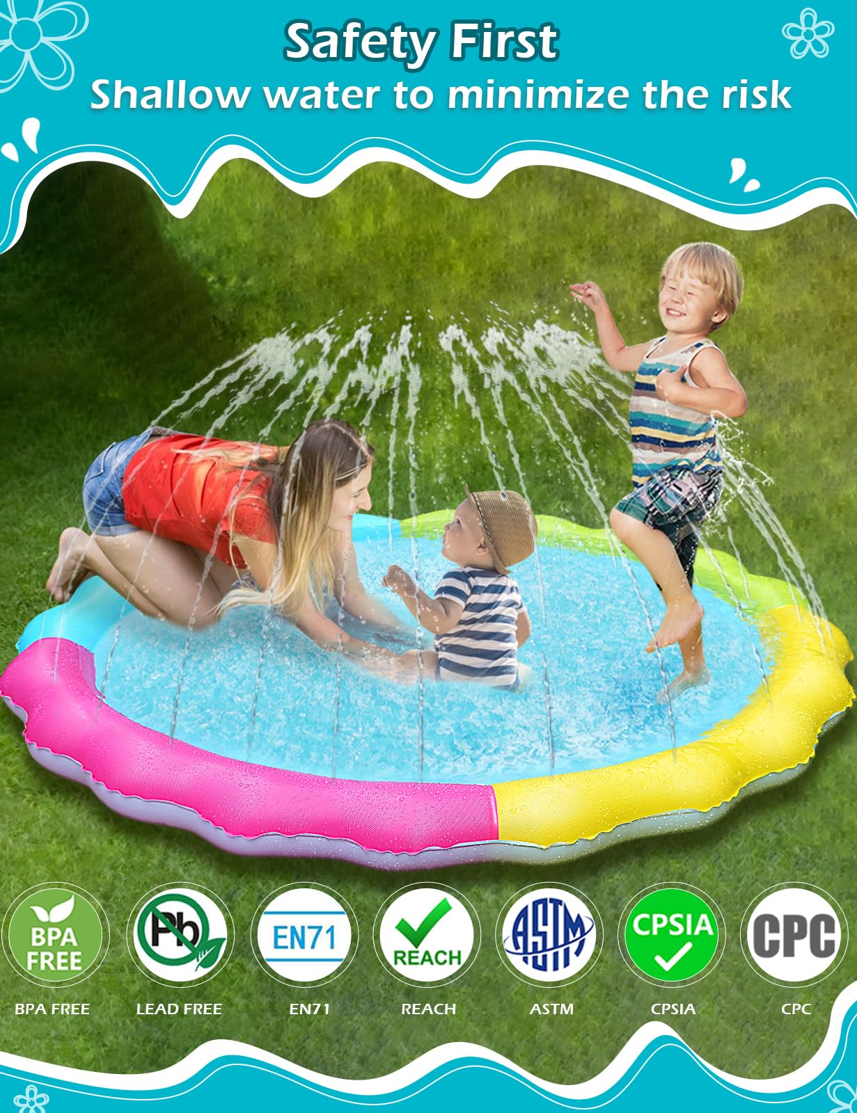 Jasonwell Splash Pad Sprinkler – Safe Outdoor Water Play Mat for Kids & Pets