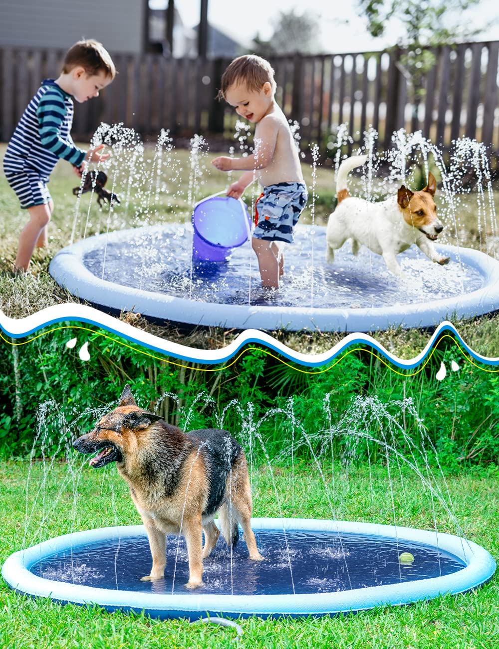 Jasonwell Splash Pad Sprinkler | Non-Slip Outdoor Water Play Mat for Kids & Dogs