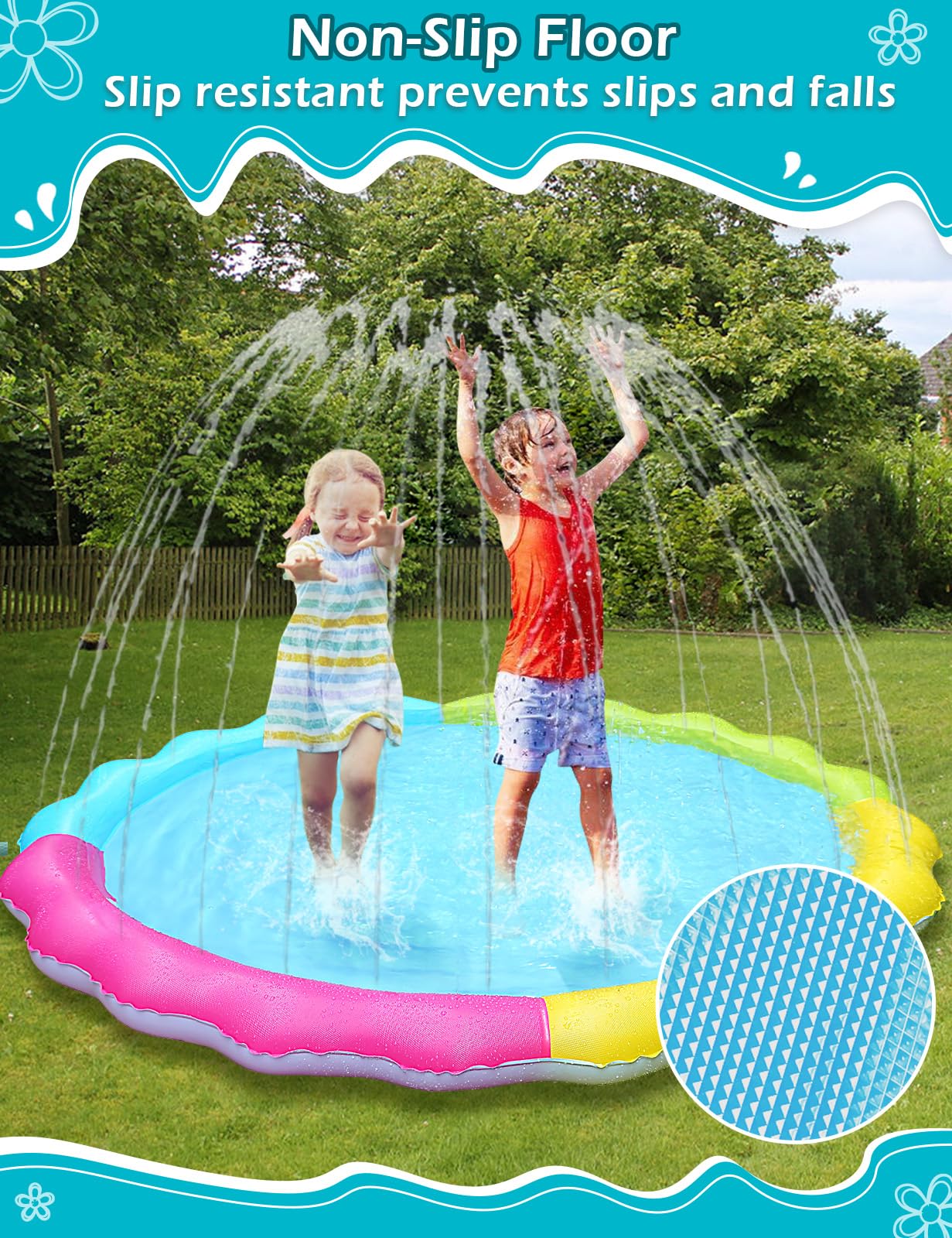 Jasonwell Splash Pad Sprinkler | Non-Slip Outdoor Water Play Mat for Kids & Dogs