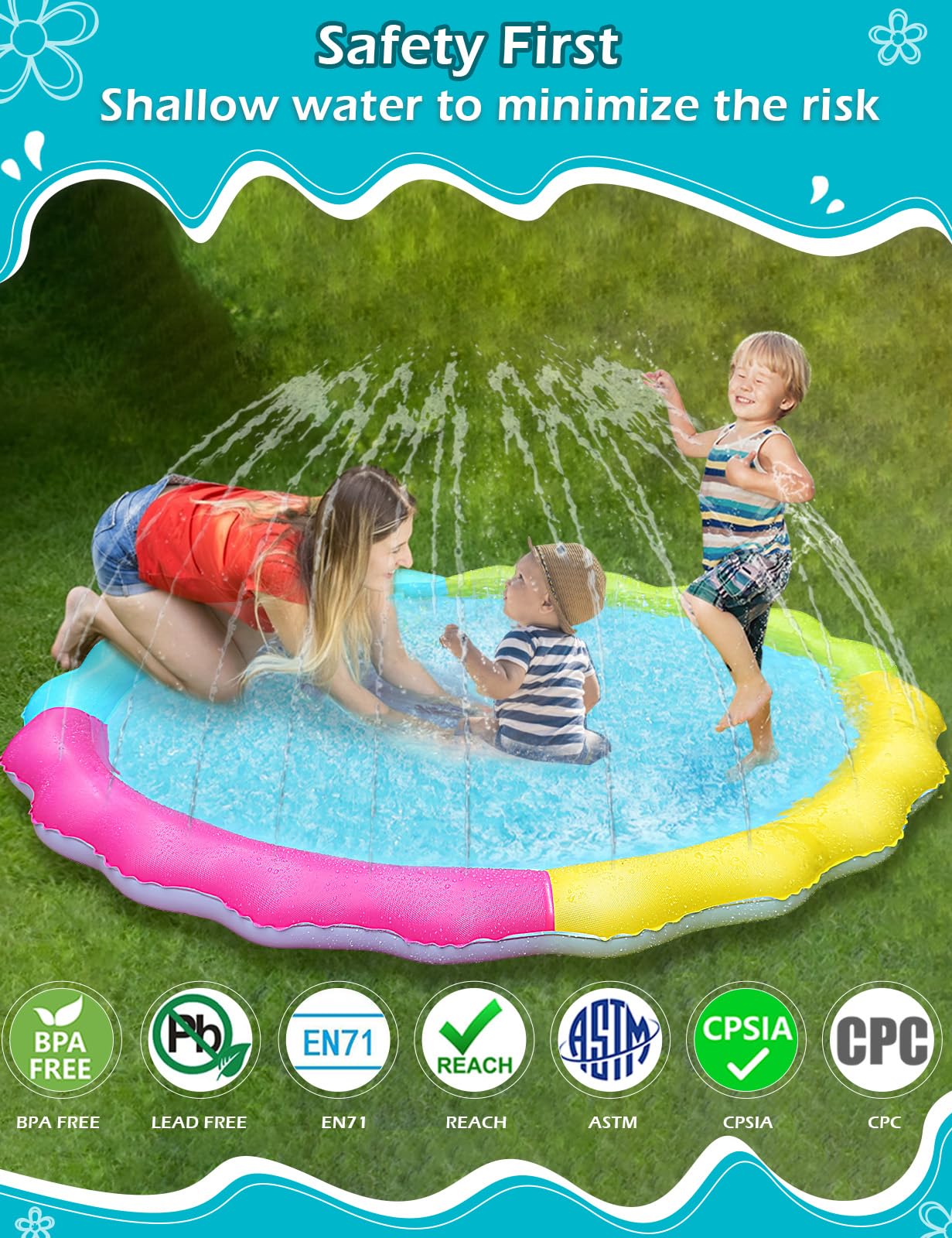 Jasonwell Splash Pad Sprinkler | Non-Slip Outdoor Water Play Mat for Kids & Dogs