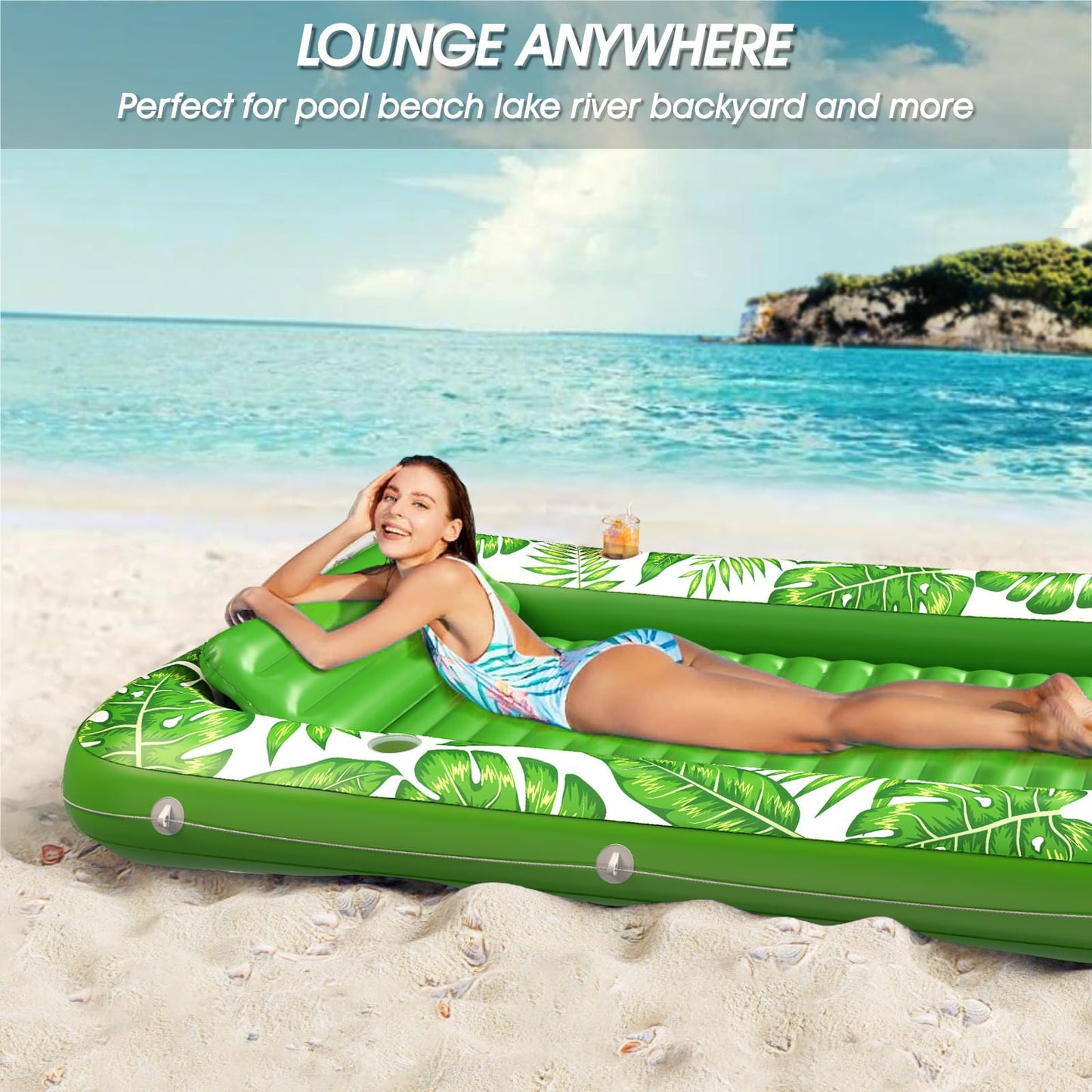 Jasonwell Inflatable Tanning Pool Lounger – 4-in-1 Sun Tan Tub, Water-Filled Pool Float