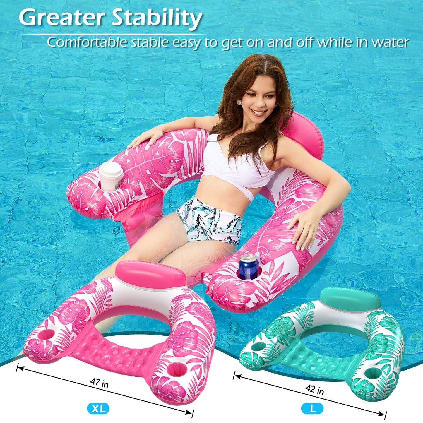 Jasonwell Inflatable Pool Float Chair – 2 Pack Lounge Floats with Cup Holders