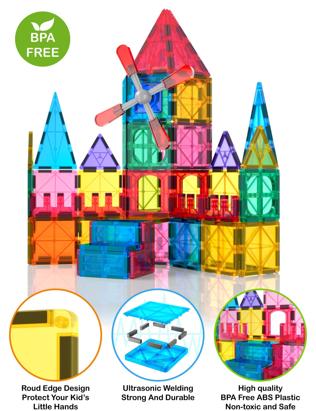 Jasonwell 100pcs Magnetic Tiles Building Blocks Set – Educational STEM Construction Kit for Kids 3-12+