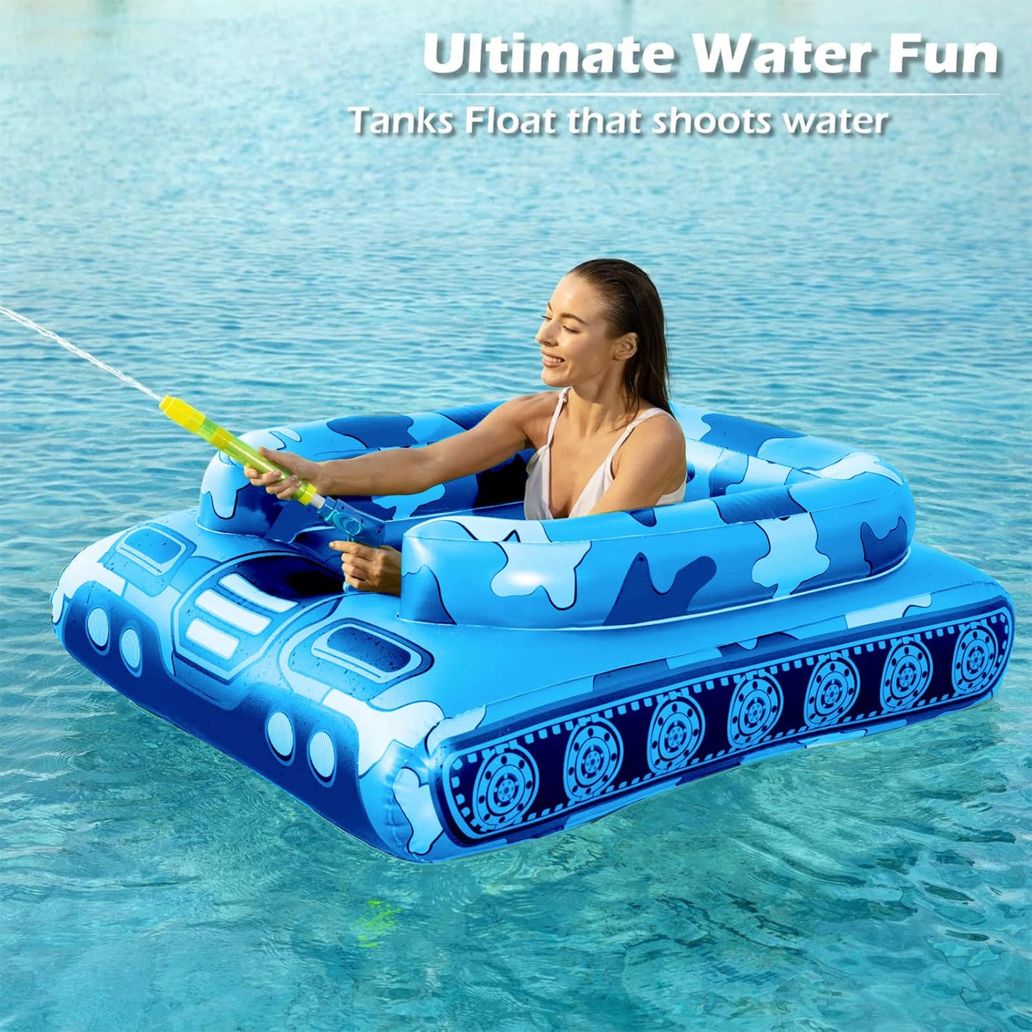 Jasonwell Inflatable Tank Pool Float with Water Cannon – Large Sit-In for Adults & Kids