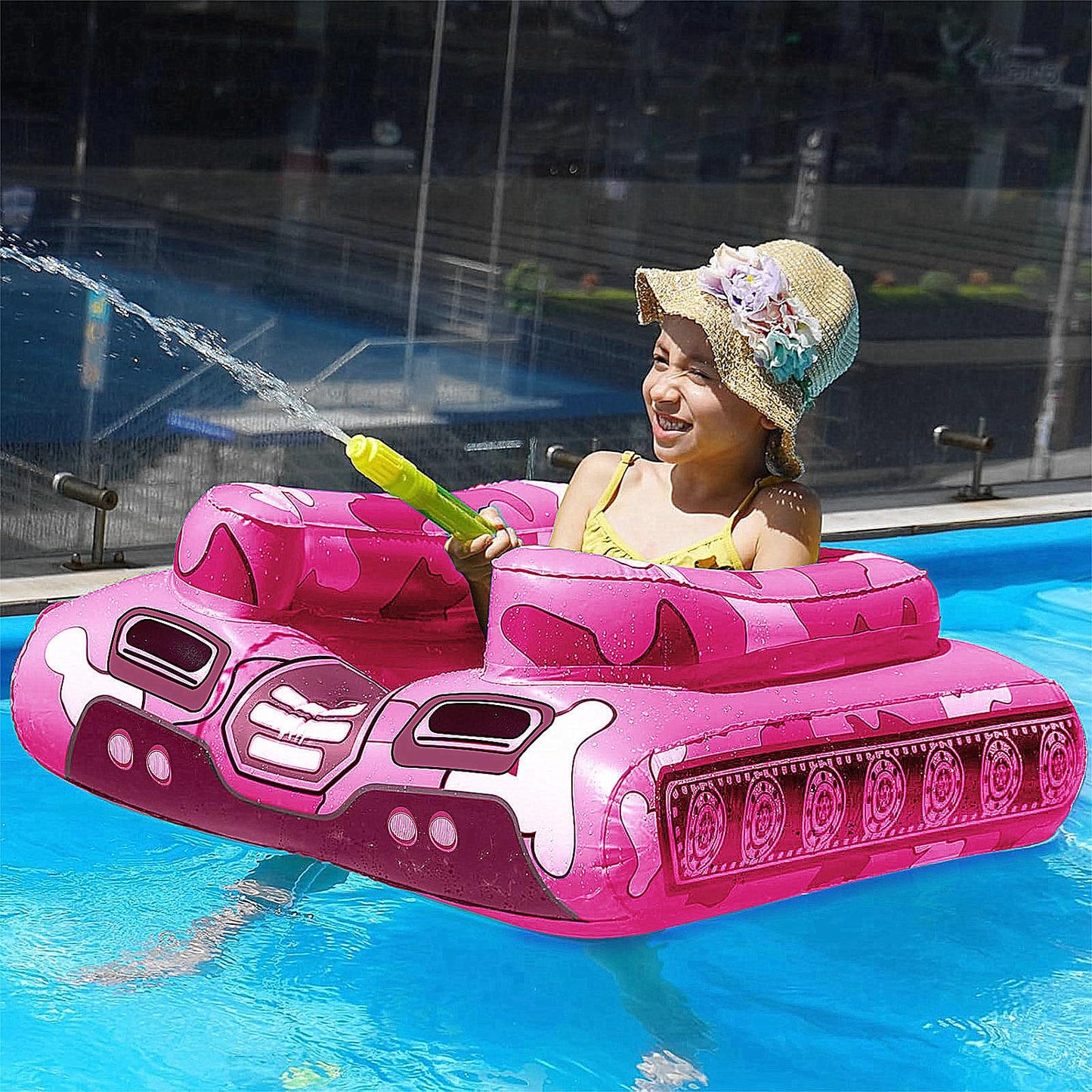 Jasonwell Inflatable Tank Pool Float for Kids with Water Cannon