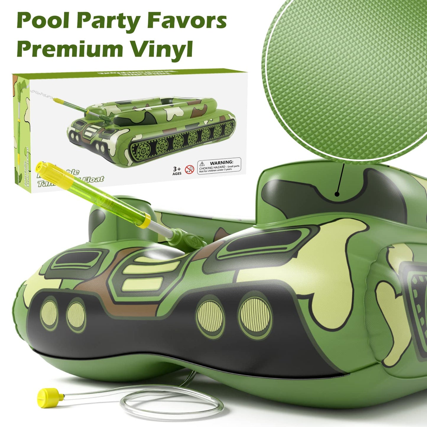 Jasonwell Inflatable Tank Pool Float with Water Cannon — Green, Large Tank Float for Lake, Beach & Pool Parties