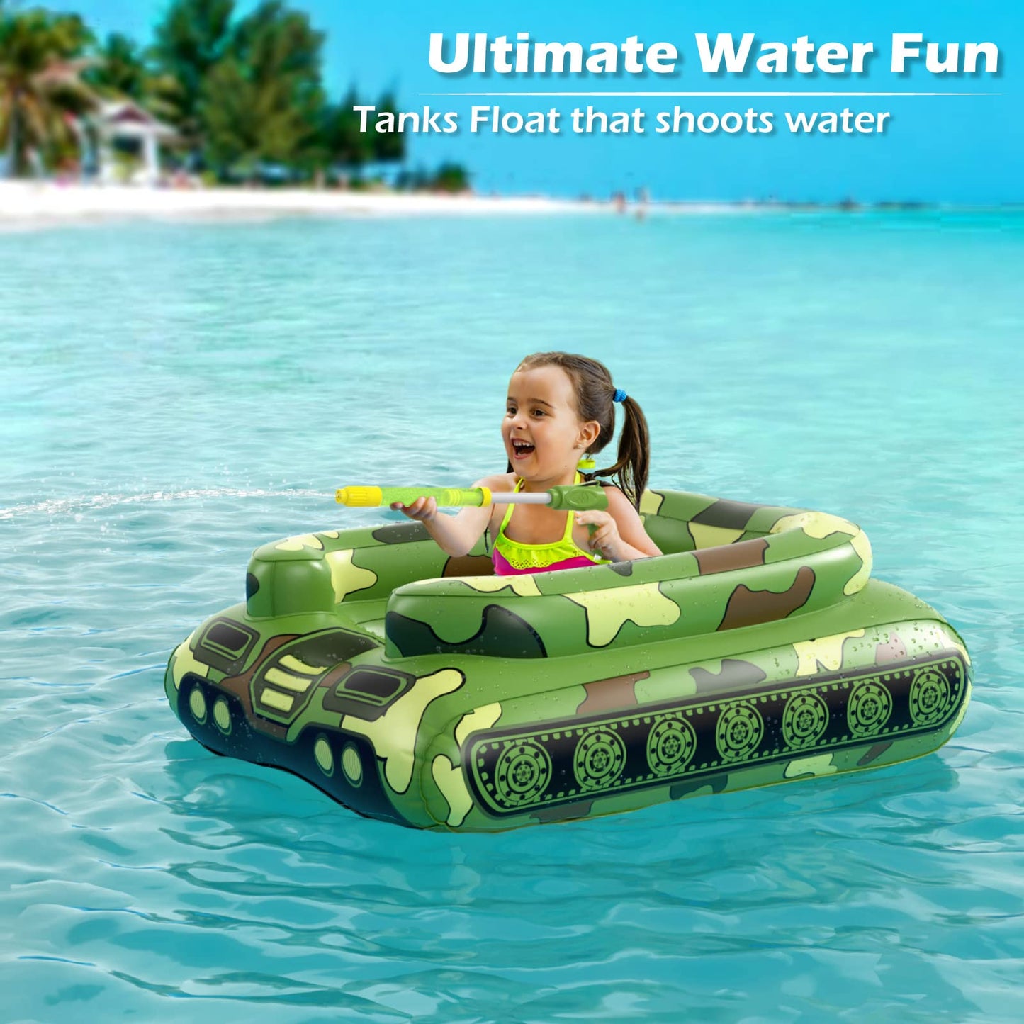 Jasonwell Inflatable Tank Pool Float with Water Cannon for Kids