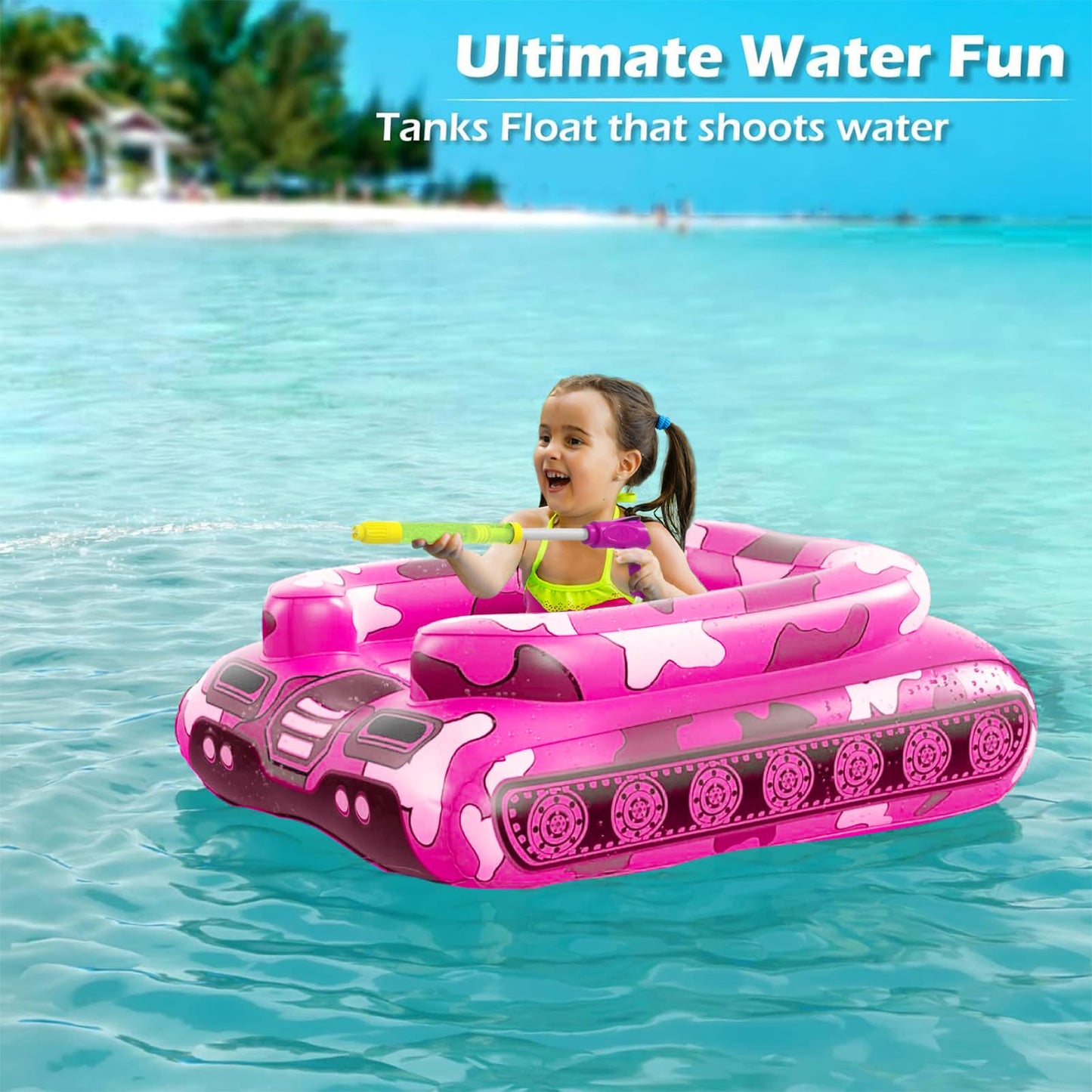Jasonwell Inflatable Tank Pool Float for Kids with Water Cannon