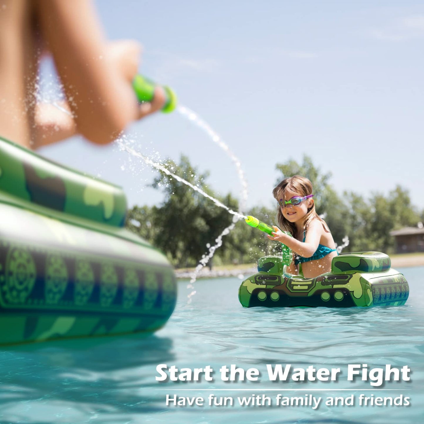 Jasonwell Inflatable Tank Pool Float with Water Cannon for Kids
