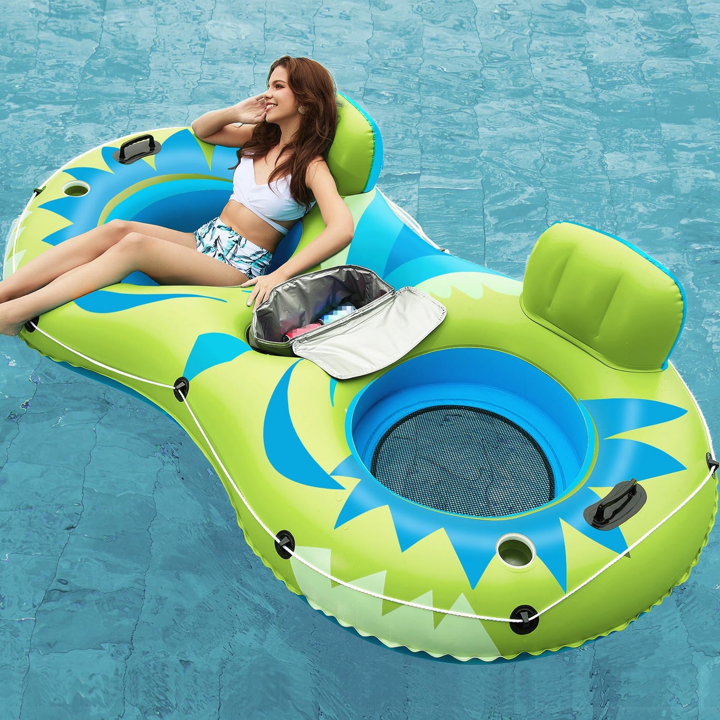 Jasonwell 2-Person Inflatable River Tube Float with Removable Cooler