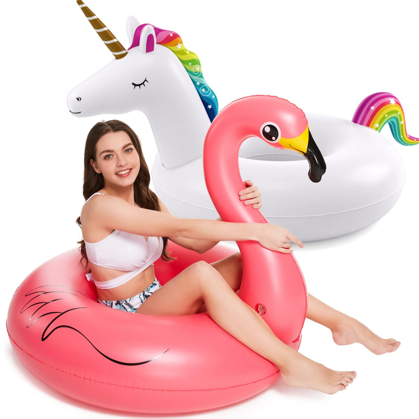 Jasonwell Inflatable Unicorn and Flamingo Pool Floats – 2 Pack