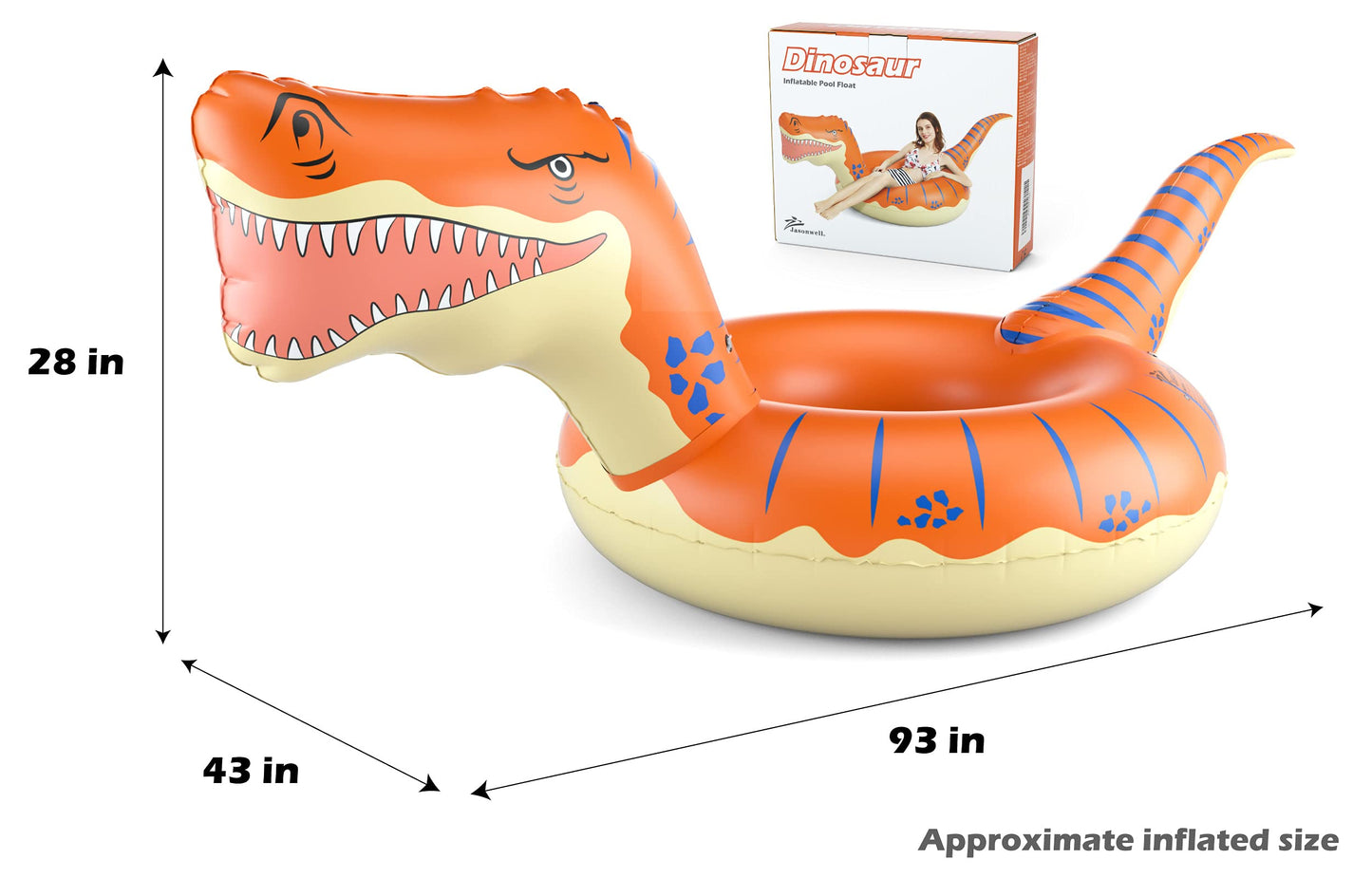 Jasonwell 93-Inch T-Rex Pool Float Tube – Giant Dinosaur Raft for Kids & Adults