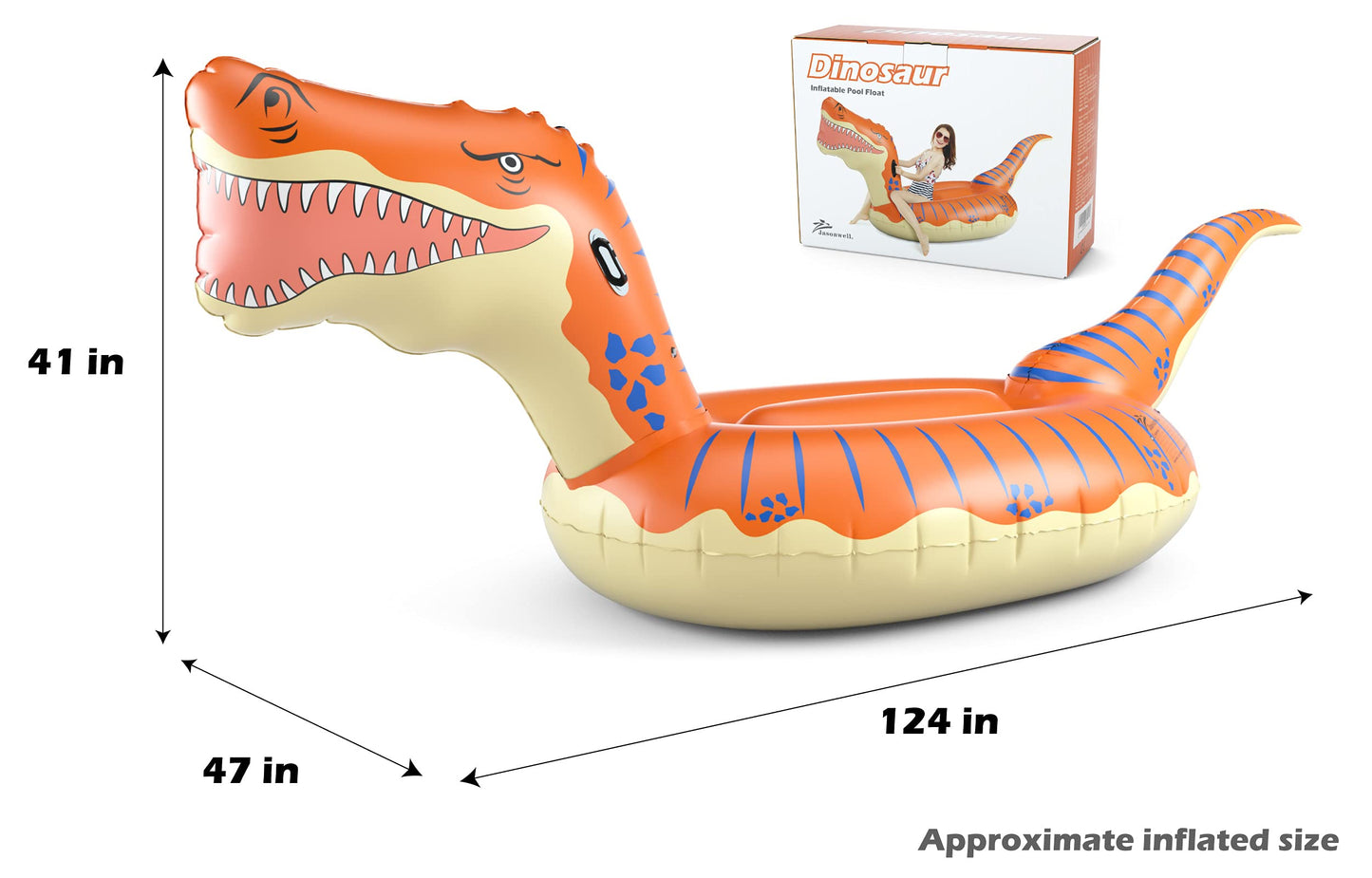 Jasonwell Giant 124in T-Rex Pool Float — UV-Resistant, Fast-Inflation Ride-On Dinosaur