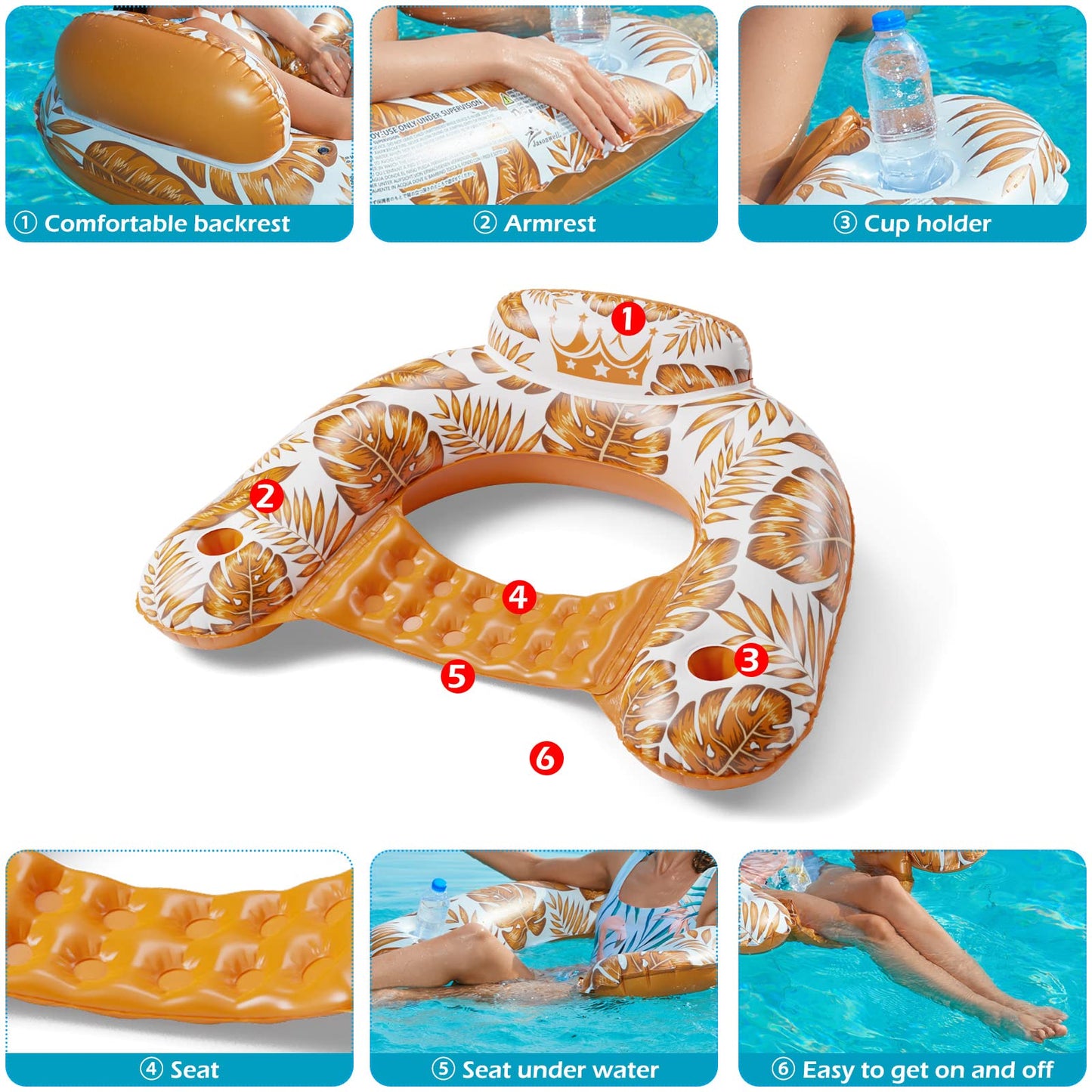 Jasonwell Inflatable Pool Float Chair 2-Pack XL Lounge Floats with Cup Holders