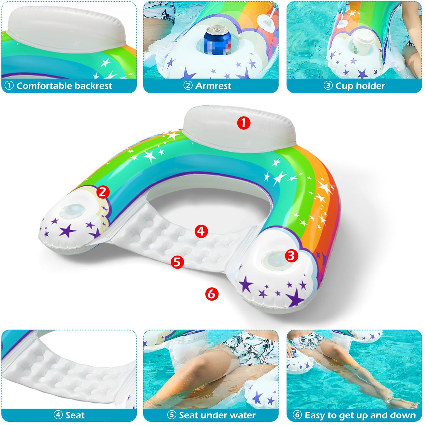 Jasonwell Pool Float with Canopy – Adult Lounge Chair with Cup Holders