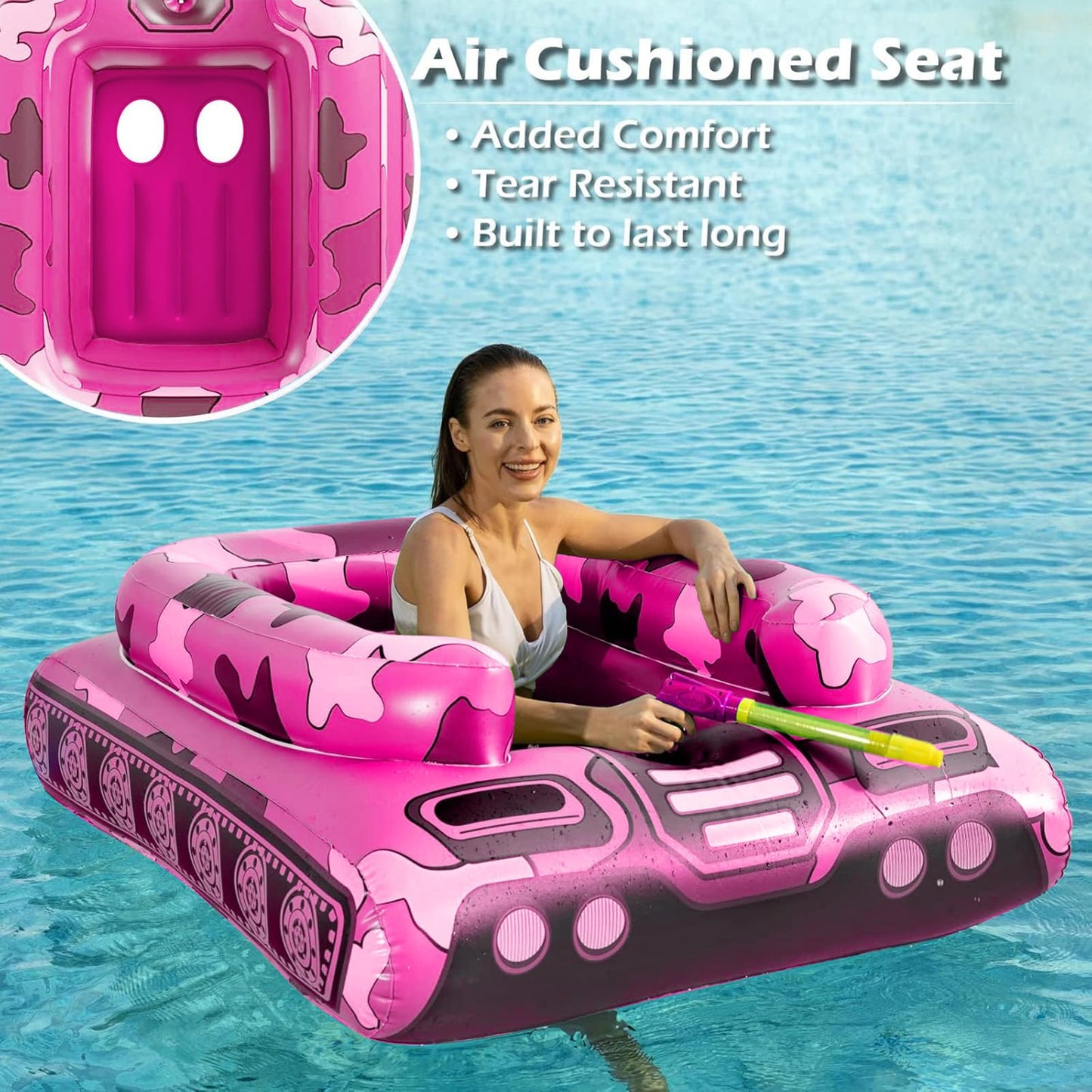 Jasonwell Inflatable Tank Pool Float with Water Cannon – Fun Pool Toy for Adults and Kids