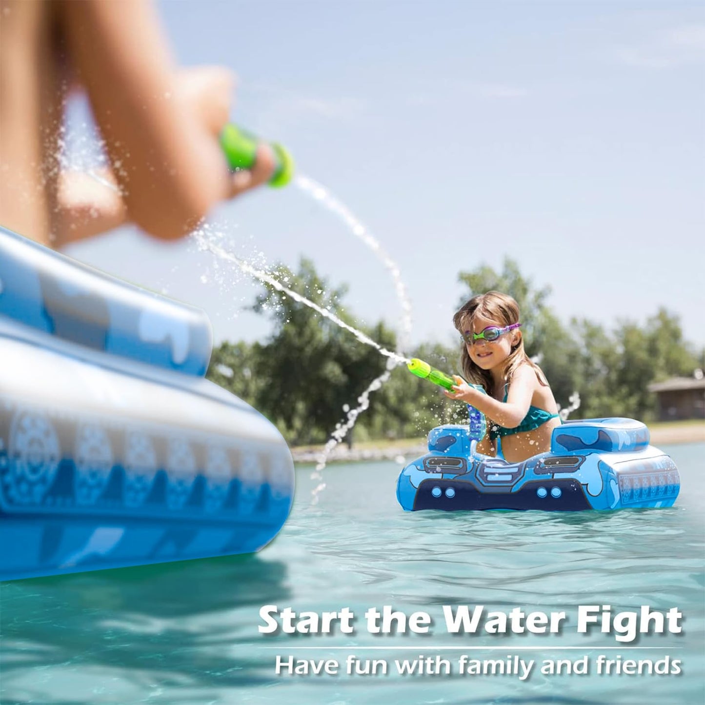 Jasonwell Inflatable Tank Pool Float for Kids with Water Cannon – Pool Party Fun