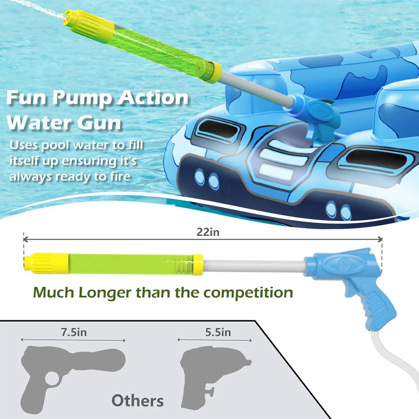Jasonwell Inflatable Tank Pool Float with Water Cannon – Large Sit-In for Adults & Kids