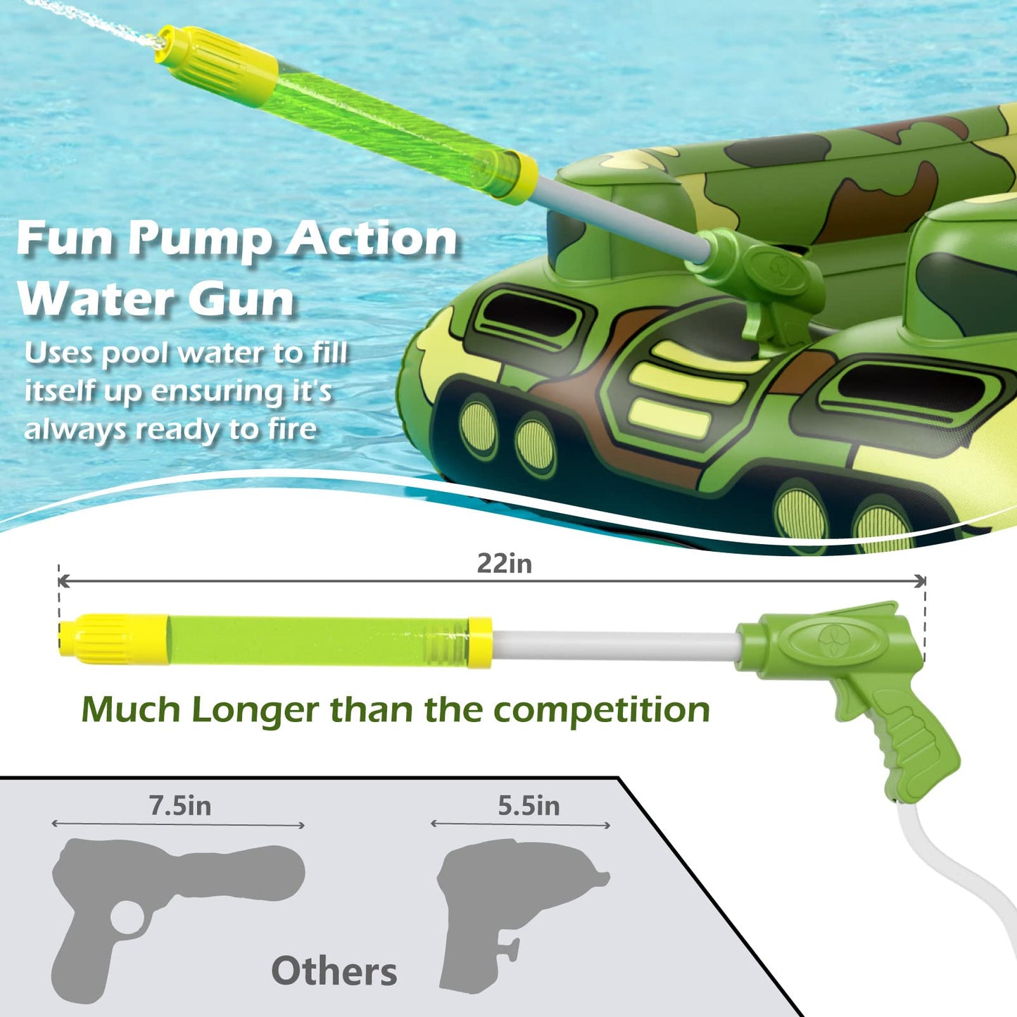 Jasonwell Inflatable Tank Pool Float with Water Cannon for Kids
