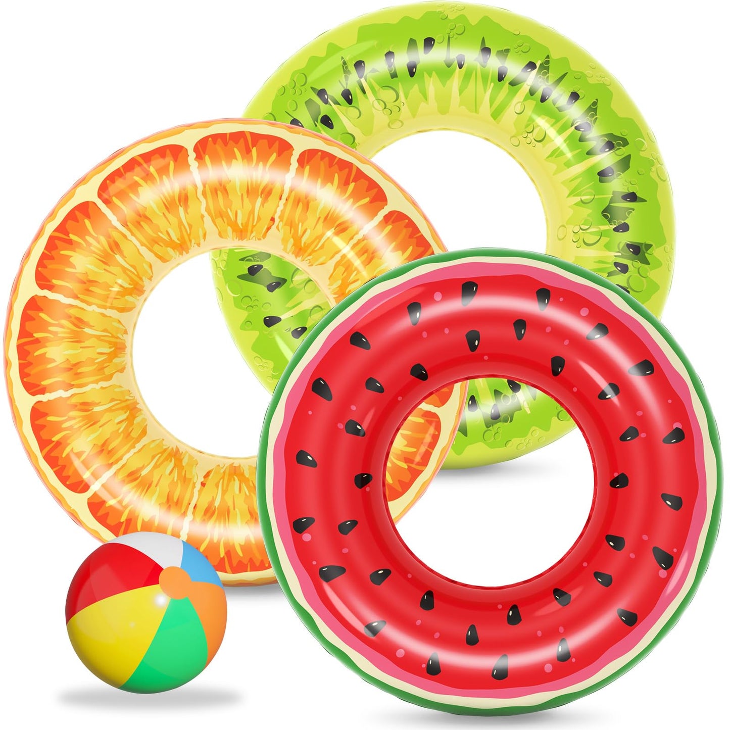 Jasonwell 3-Pack Fruit Pool Floats for Kids & Adults – Watermelon, Kiwi & Orange