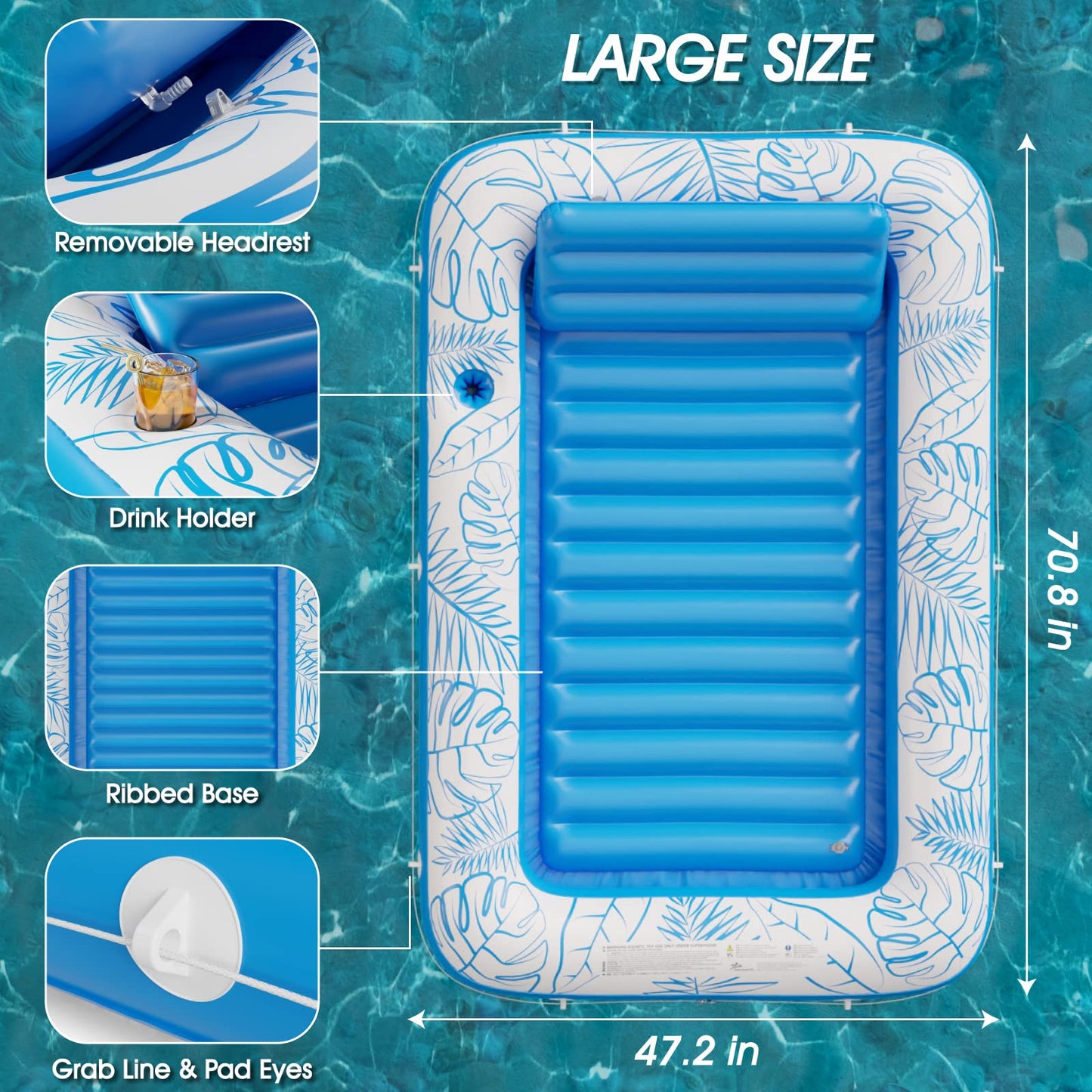 Jasonwell 4-in-1 Inflatable Sun Tan Tub Pool Lounger | Water-Filled Pool Float (L)