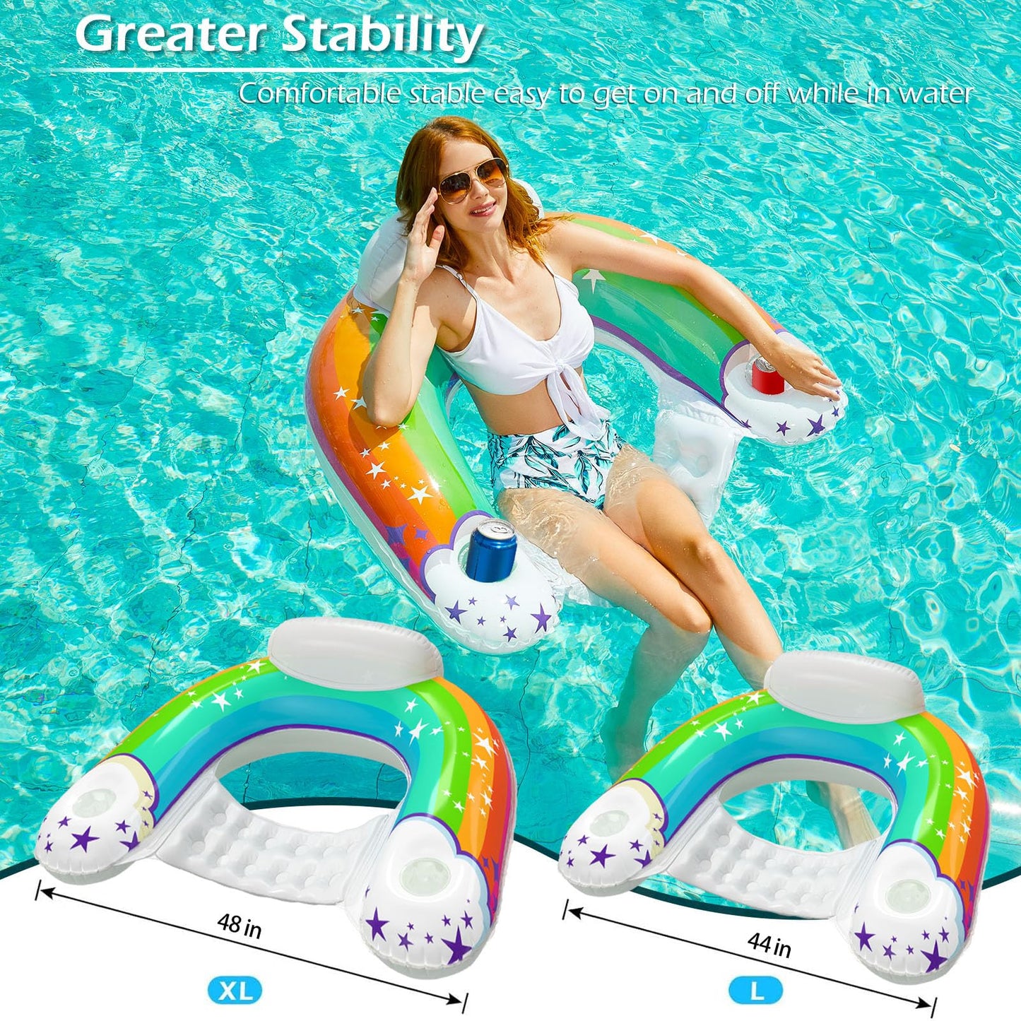Jasonwell Inflatable Pool Float Chair – Lounge Float with Cup Holders, Heavy-Duty XL