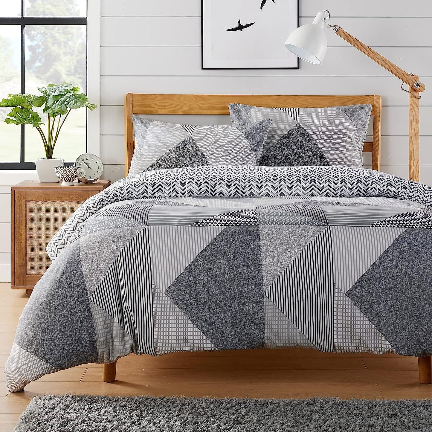 Jasper Grey Printed Reversible Quilted Duvet Cover Set with Button Closure in Single Double and King High-Quality Polyester by OLIVIA ROCCO