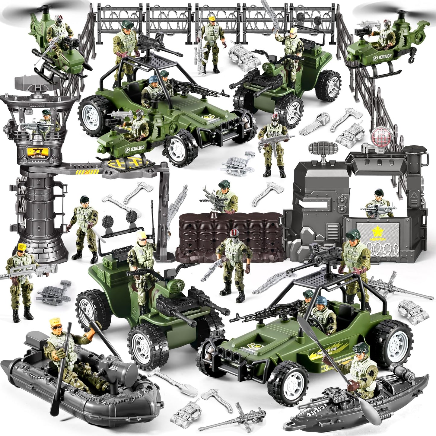 JASSKKBO 87-in-1 Army Men Toys Set for Boys 4-12 | Base, Truck, Helicopter & More