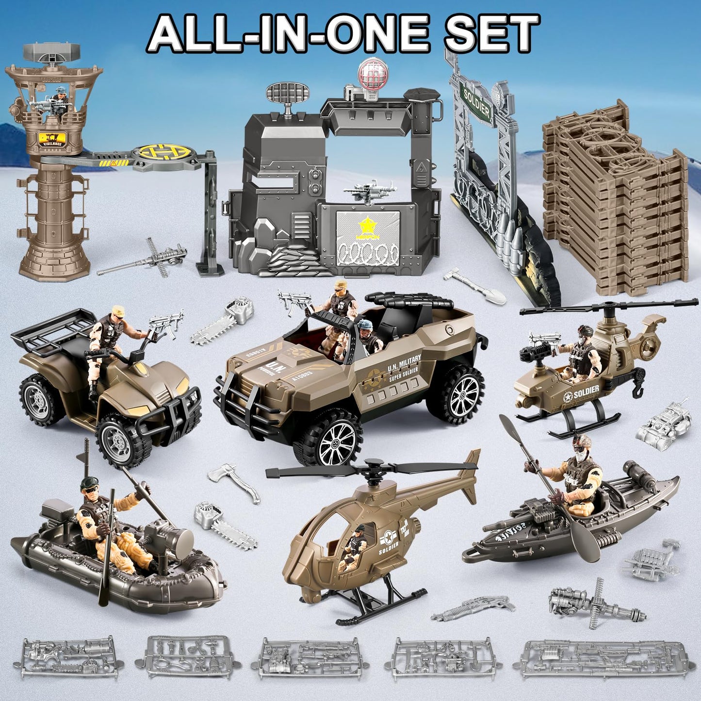 JASSKKBO 88-in-1 Army Men Toys Set — Military Base, Vehicles, and Action Figures