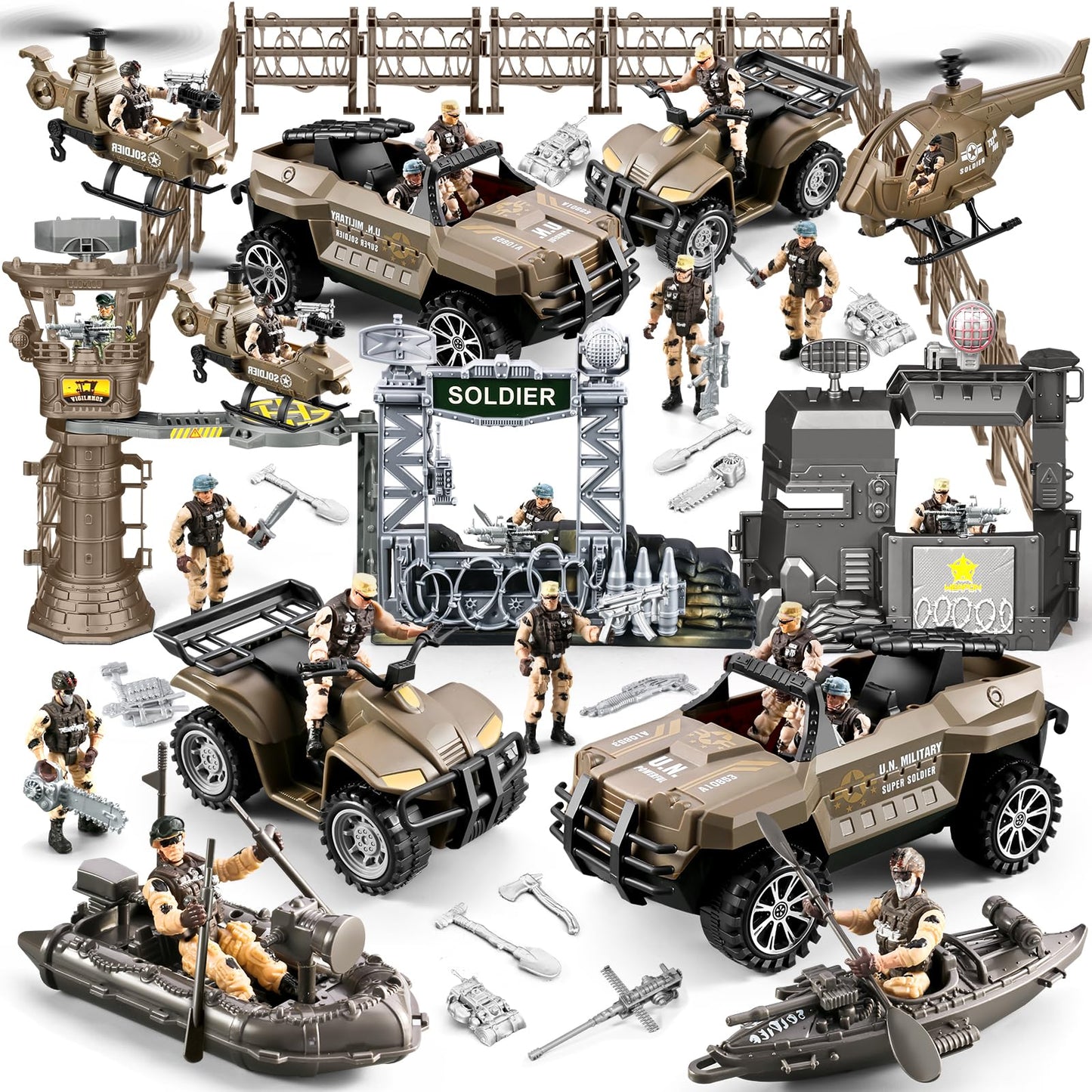 JASSKKBO 88-in-1 Army Men Toys Set — Military Base, Vehicles, and Action Figures