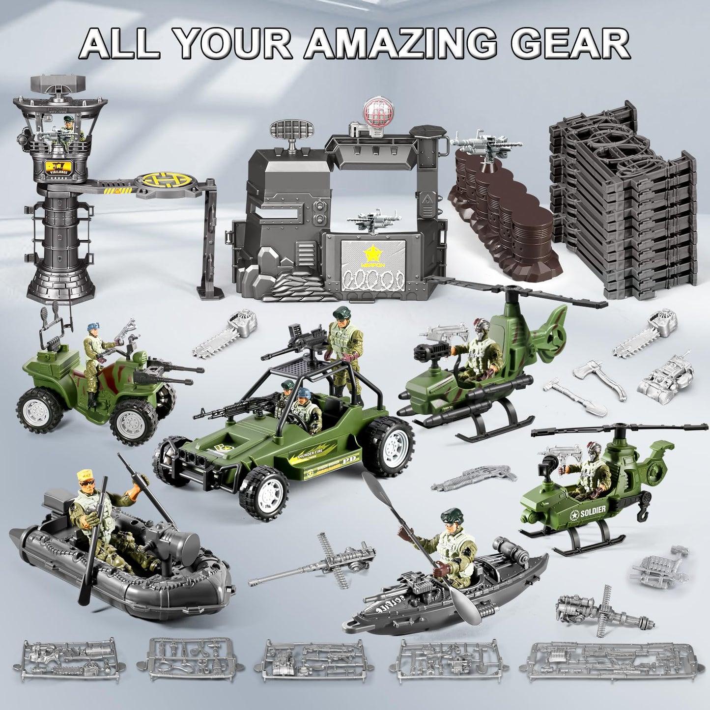 JASSKKBO 87-in-1 Army Men Toys Set for Boys 4-12 | Base, Truck, Helicopter & More