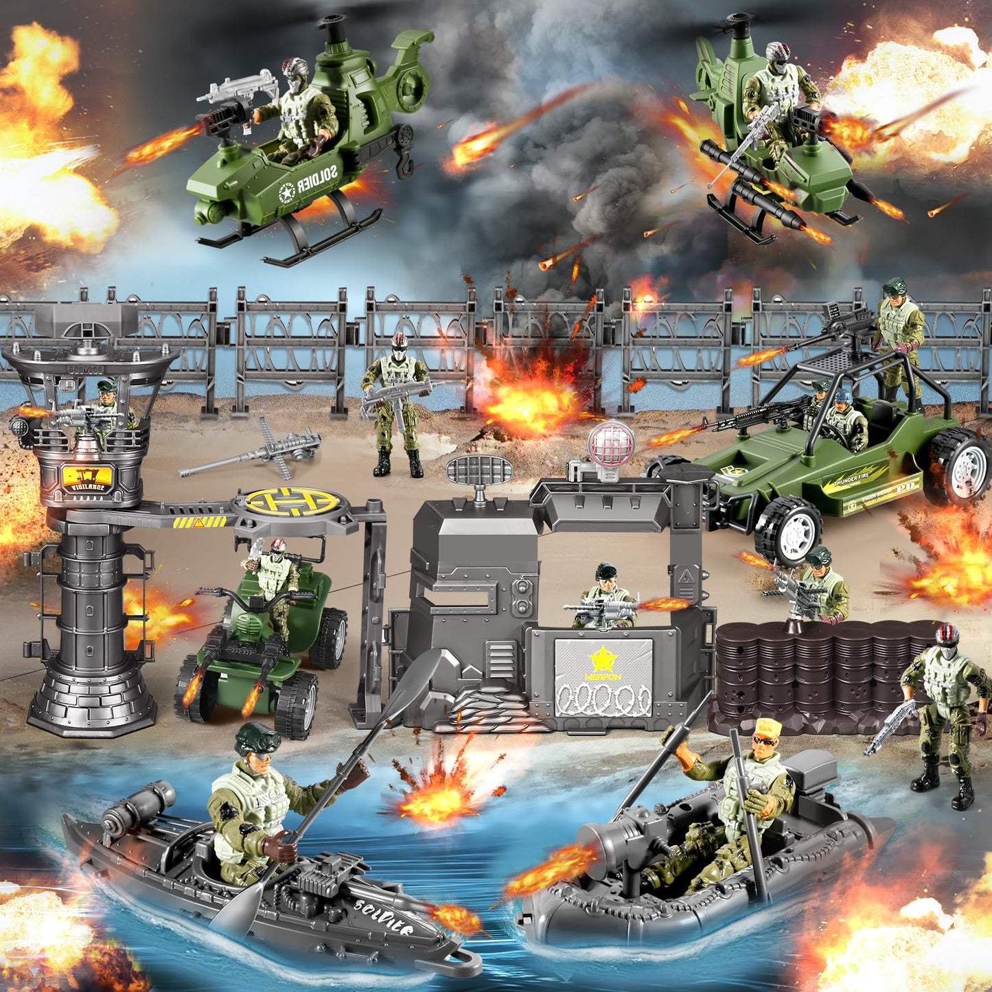 JASSKKBO 87-in-1 Army Men Toys Set for Boys 4-12 | Base, Truck, Helicopter & More