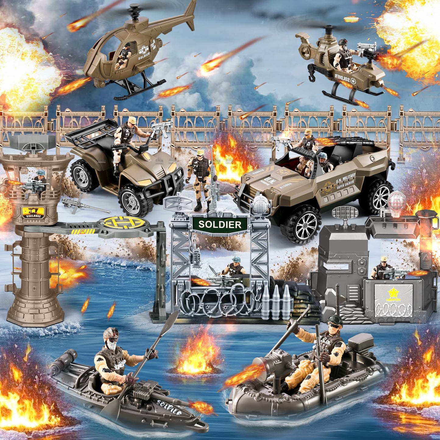 JASSKKBO 88-in-1 Army Men Toys Set — Military Base, Vehicles, and Action Figures