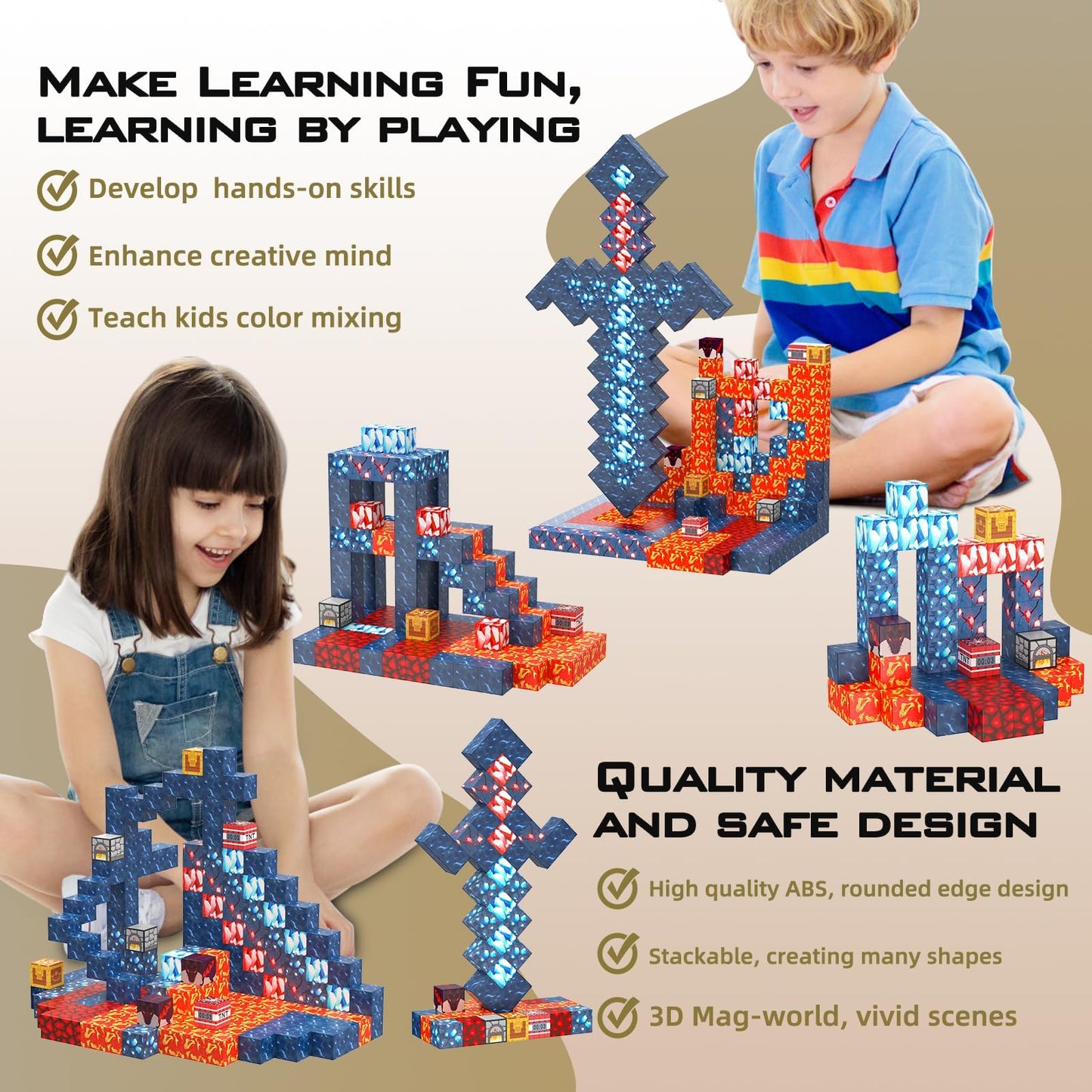 JauniQ Magnetic Blocks – STEM Building Toys for Kids 3-8 | Creative, Open-Ended Play